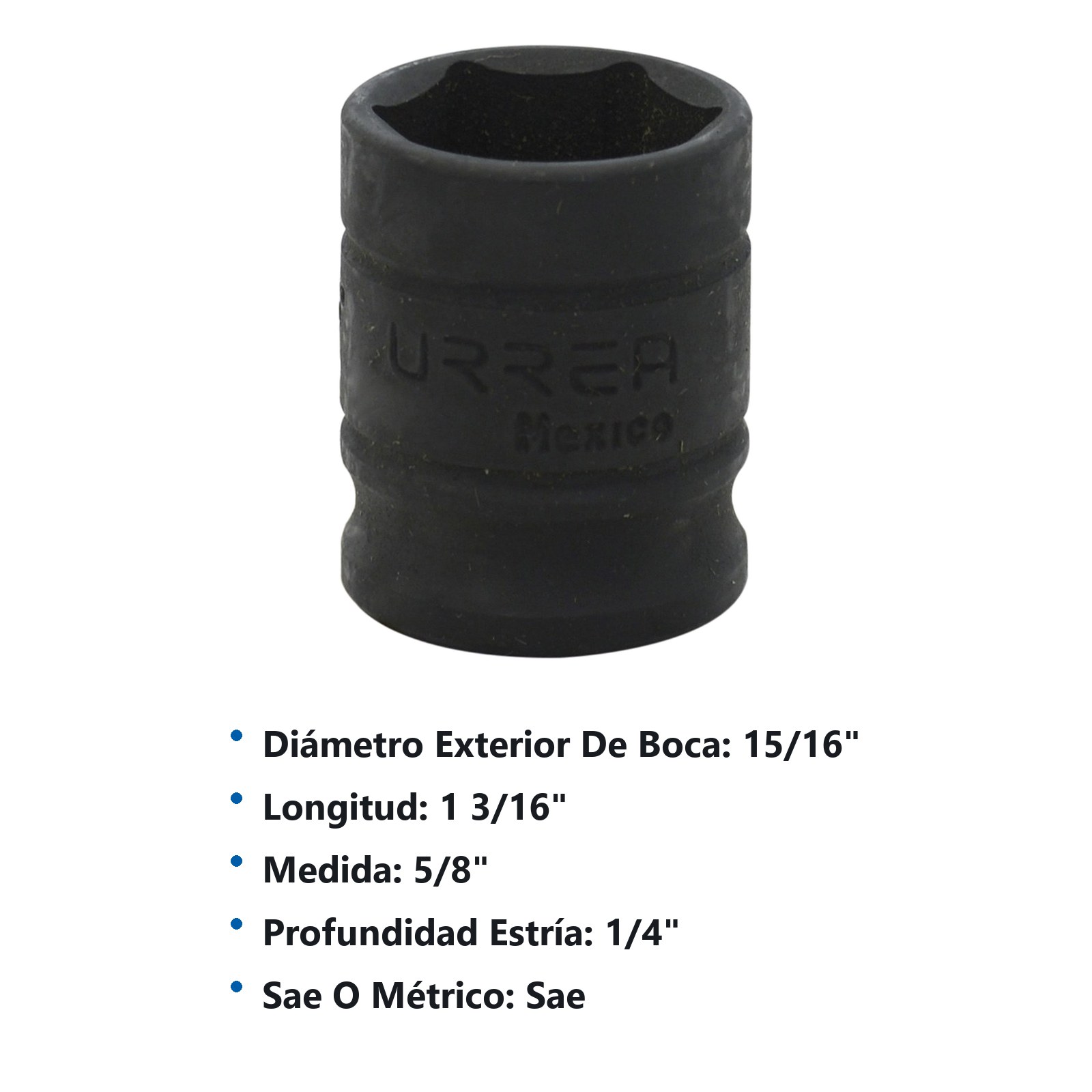 Dado de impacto cuadro de 3/8", 6 puntas, en pulgadas, 5/8" Urrea - Imagen 3