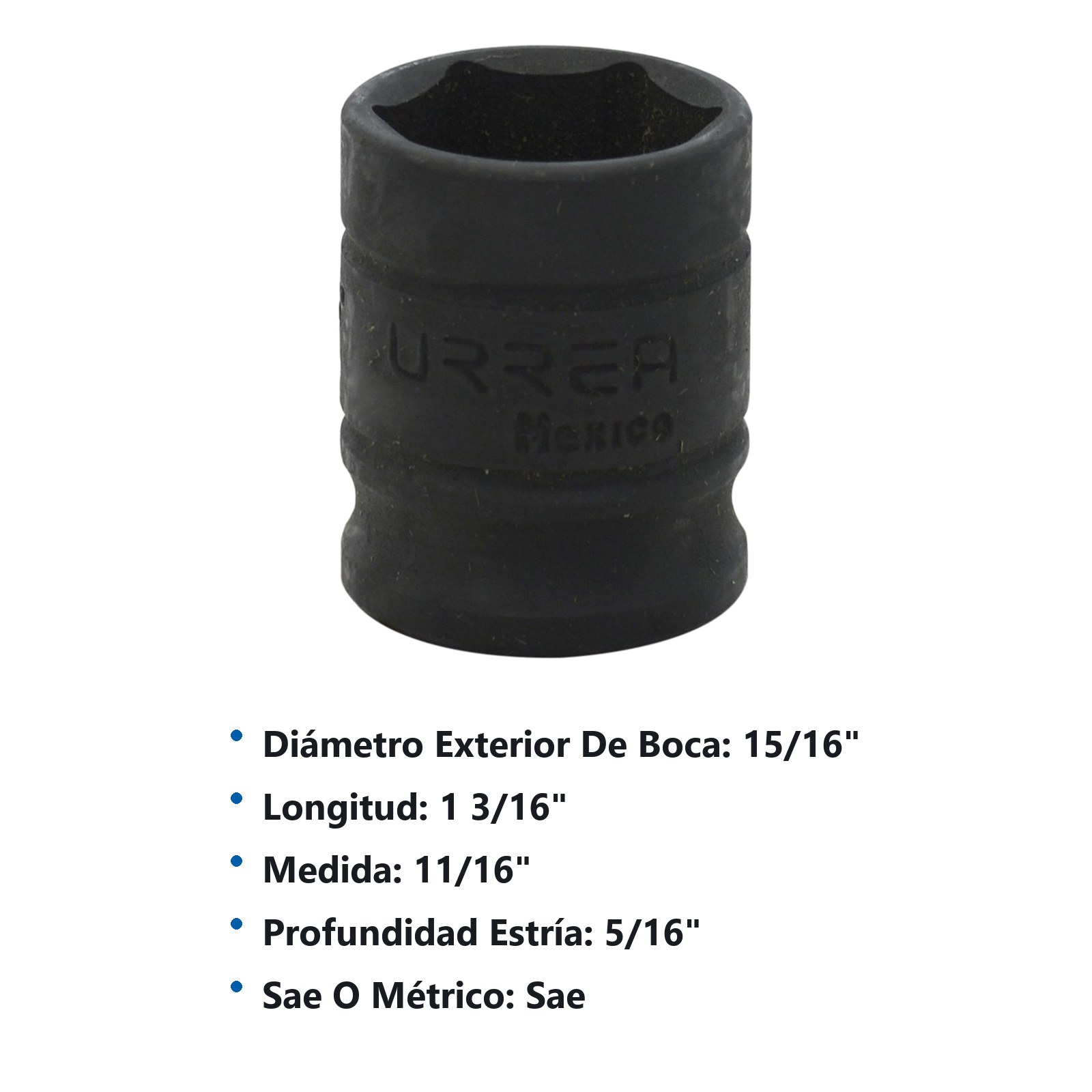 Dado de impacto cuadro de 3/8", 6 puntas, en pulgadas, 11/16" Urrea - Imagen 3