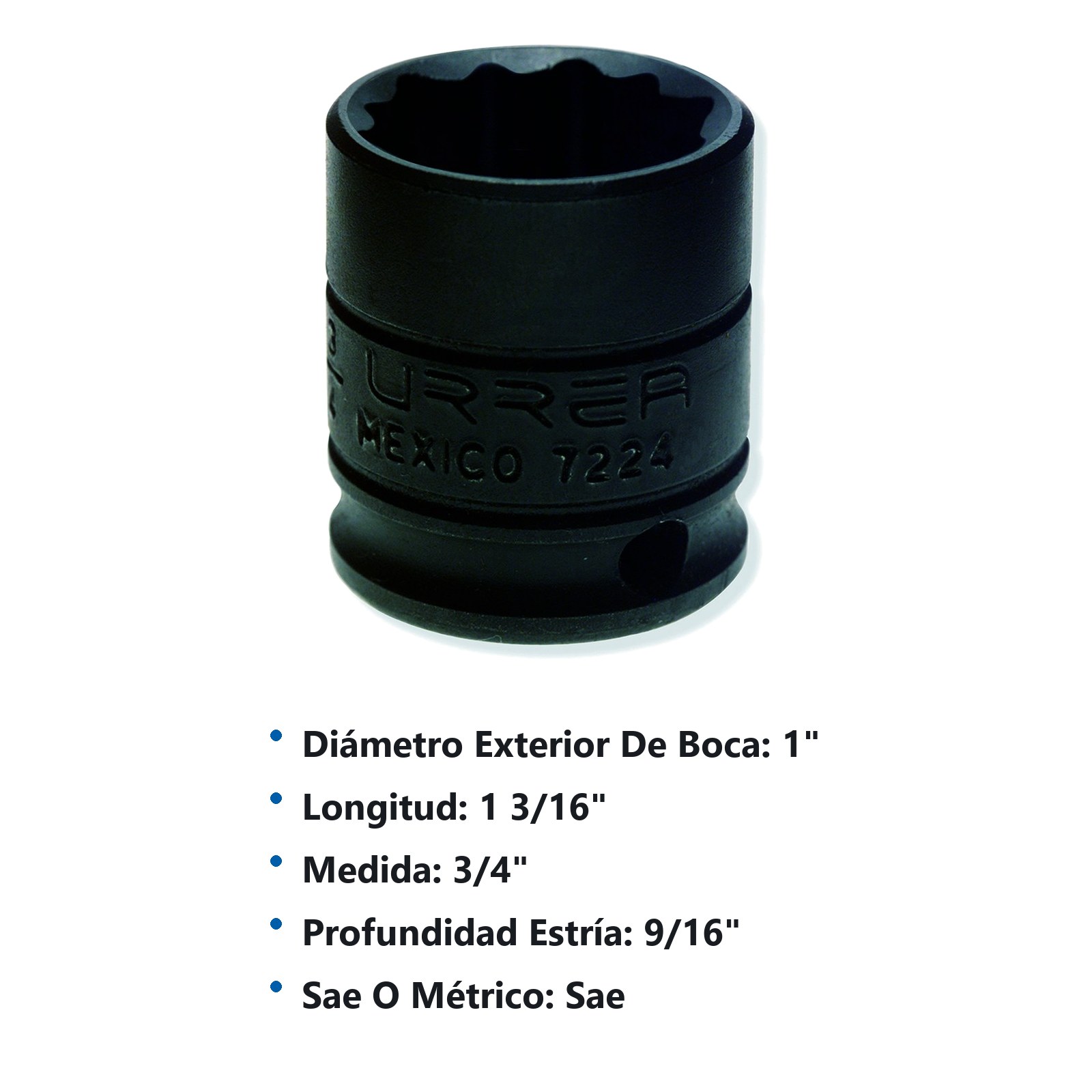 Dado de impacto cuadro de 3/8", 12 puntas, en pulgadas, 3/4" Urrea - Imagen 3