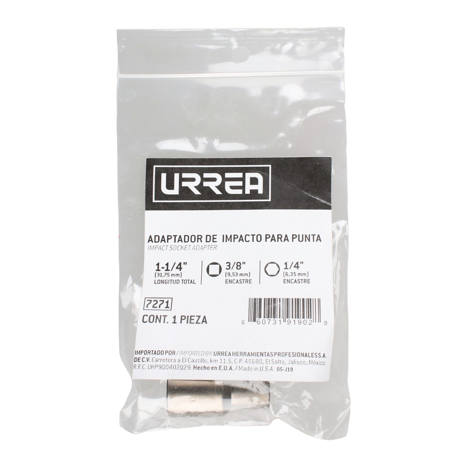 Adaptador de impacto para puntas hexagonales 1/4" Urrea - Imagen 2