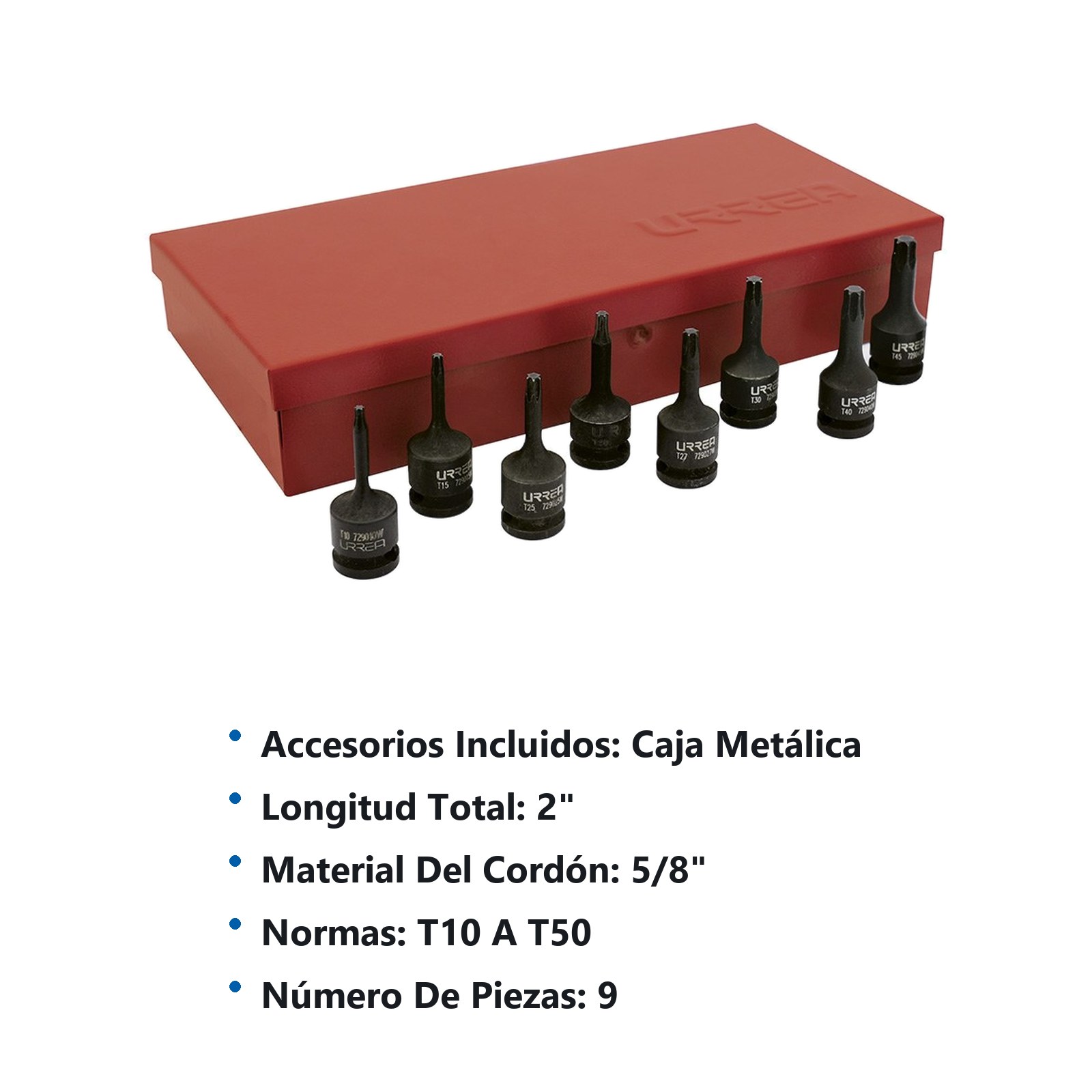 Juego de dados de impacto con punta torx cuadro de 3/8", 10 piezas Urrea - Imagen 2