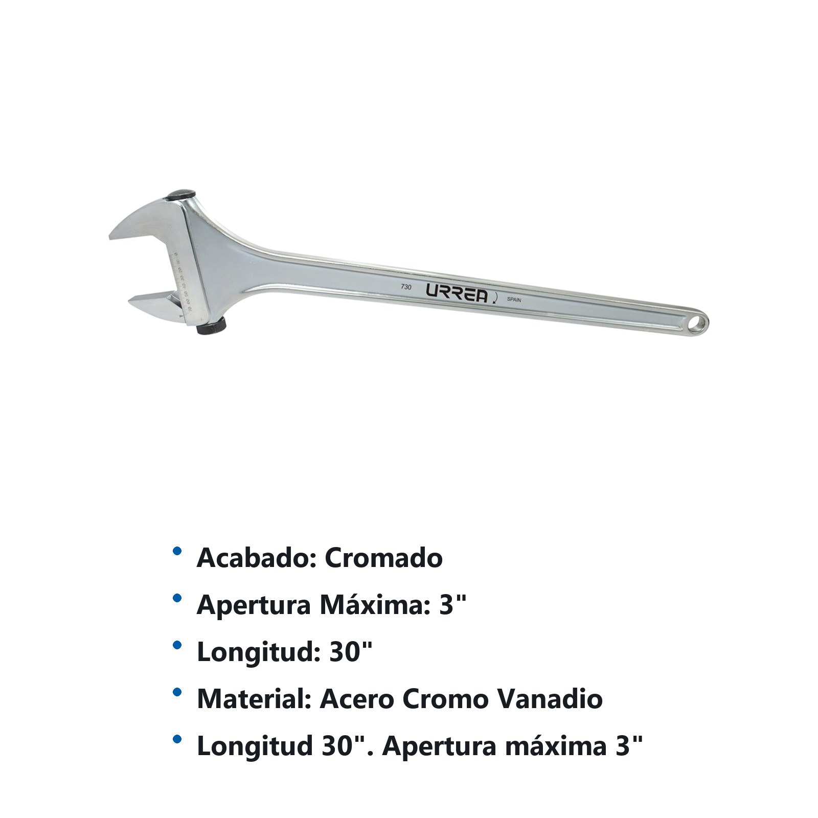 Llave ajustable cromada con ajuste rápido 30" Urrea - Imagen 2