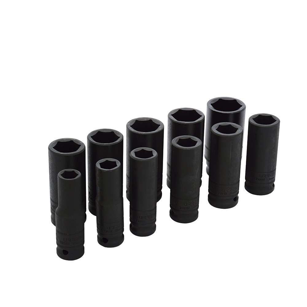 Juego de dados largos de impacto cuadro de 1/2", 6 puntas, en pulgadas, 11 piezas Urrea