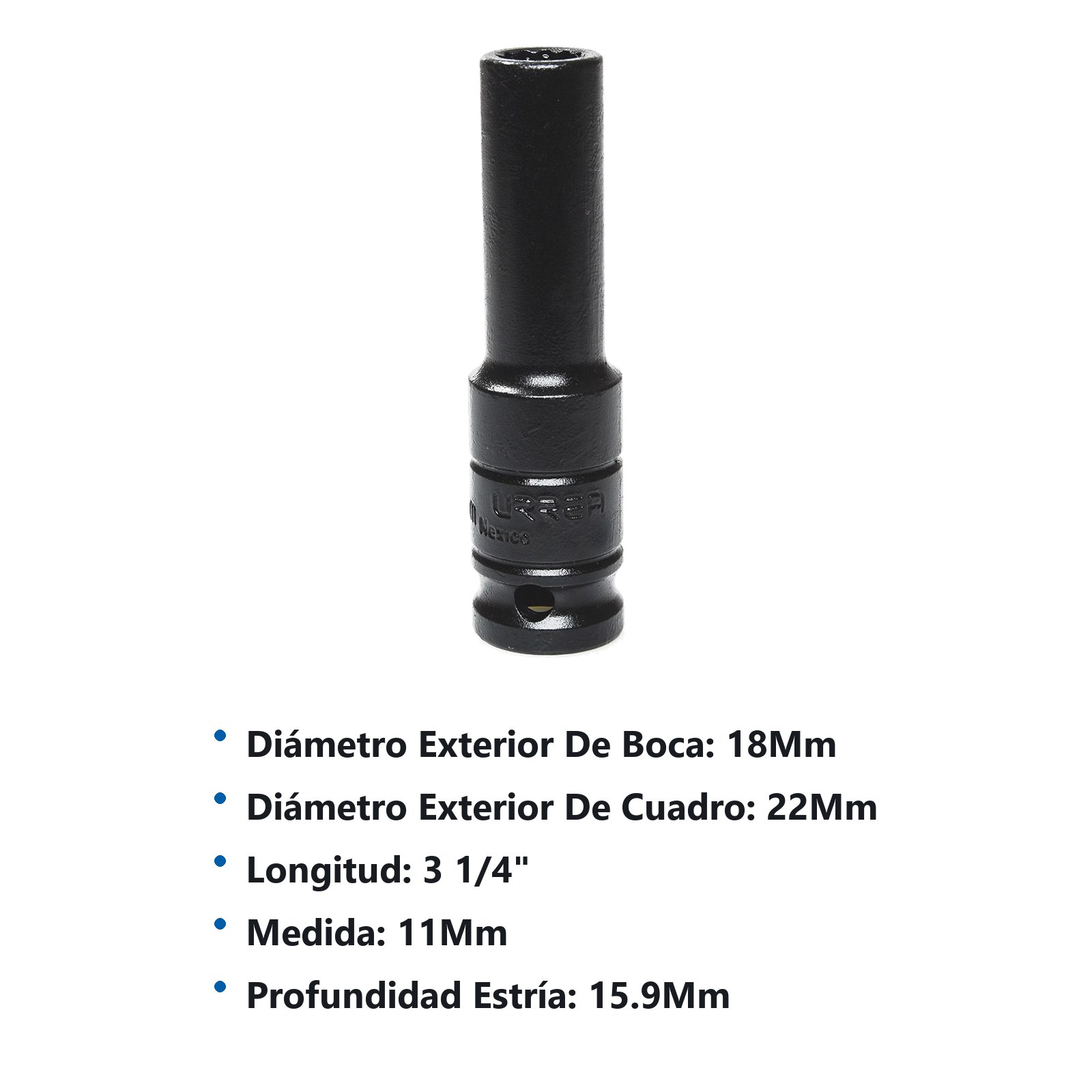 Dado de impacto largo cuadro de 1/2", 12 puntas, métrico, 11 mm Urrea - Imagen 2