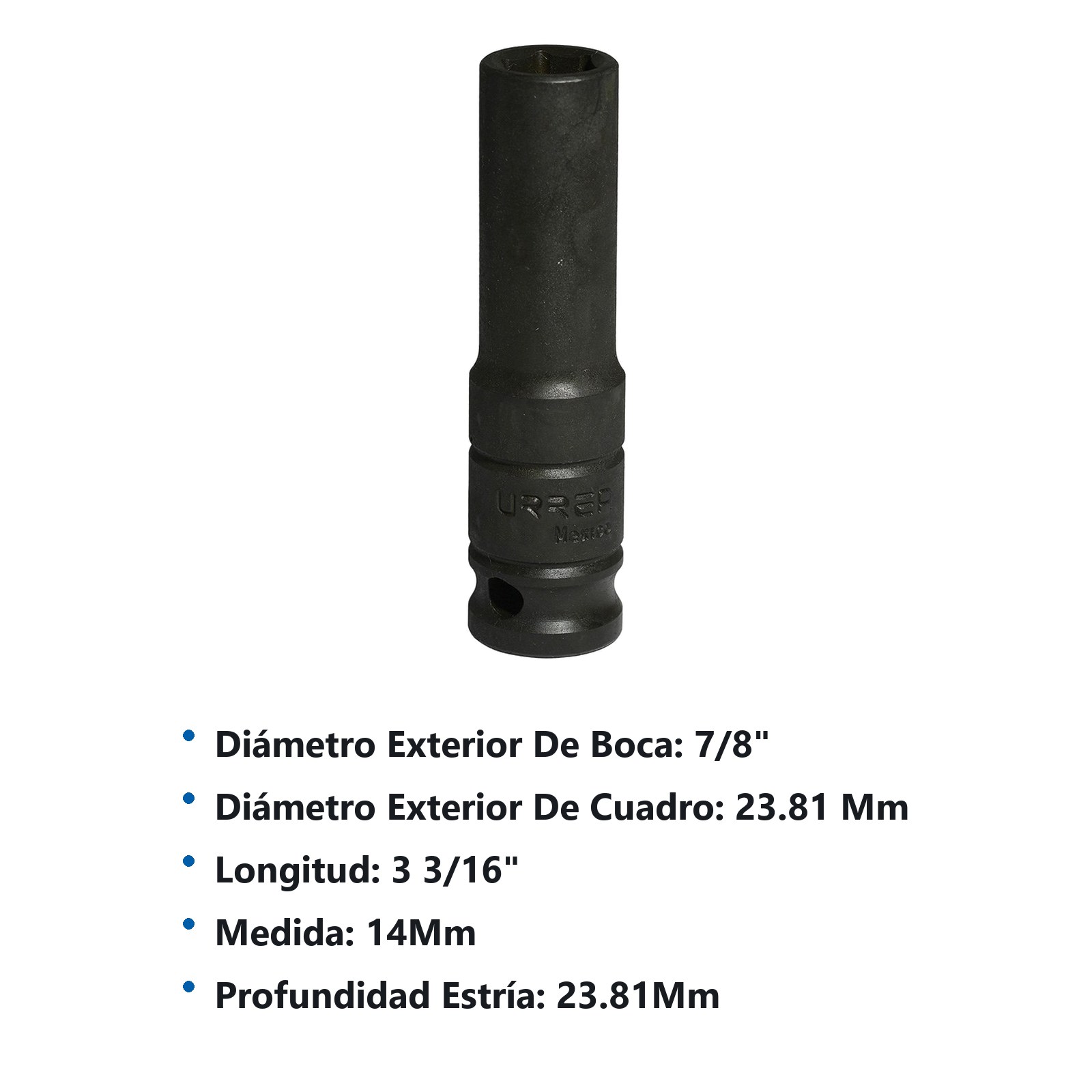 Dado de impacto largo cuadro de 1/2", 6 puntas, métrico, 14 mm Urrea - Imagen 3
