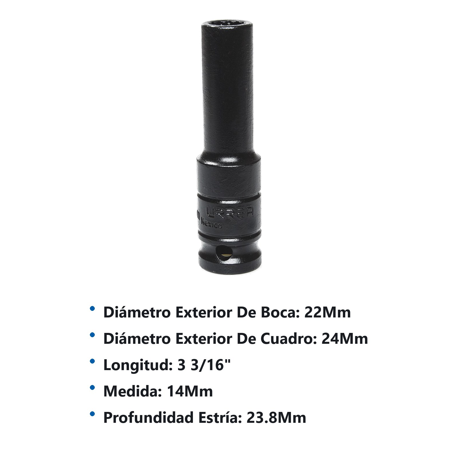 Dado de impacto largo cuadro de 1/2", 12 puntas, métrico, 14 mm Urrea - Imagen 2