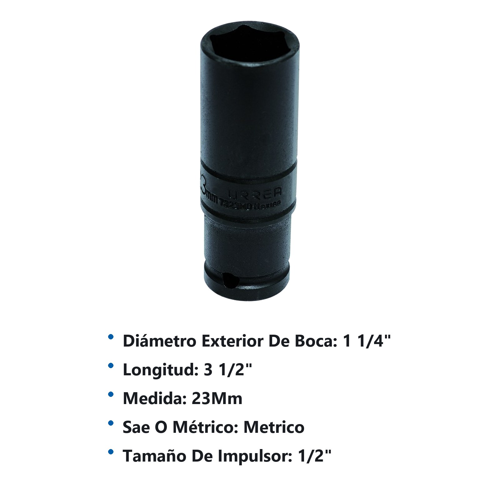 Dado de impacto pared delgada cuadro de 1/2", 6 puntas, métrico, 23 mm Urrea - Imagen 2