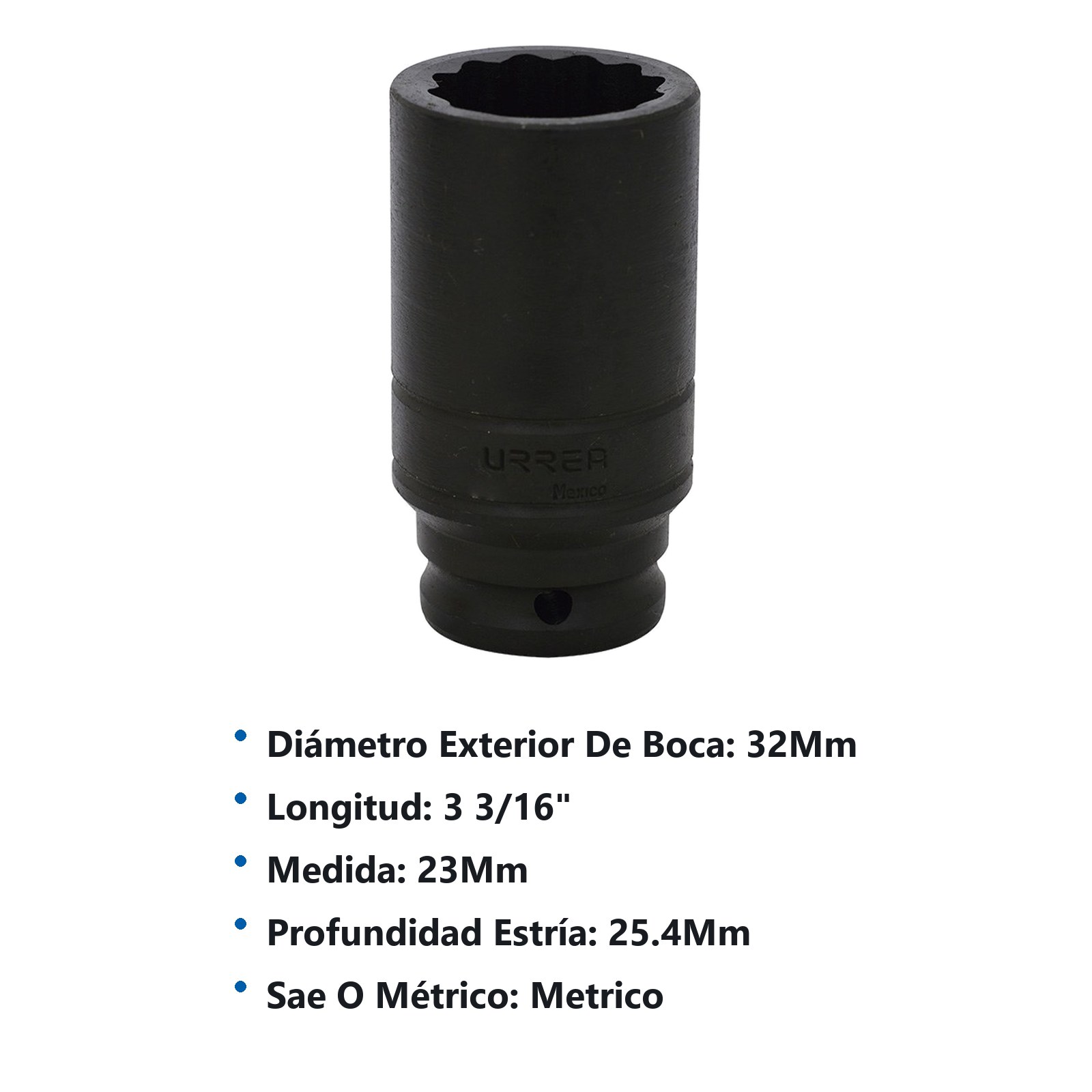 Dado de impacto largo cuadro de 1/2", 12 puntas, métrico, 23 mm Urrea - Imagen 2