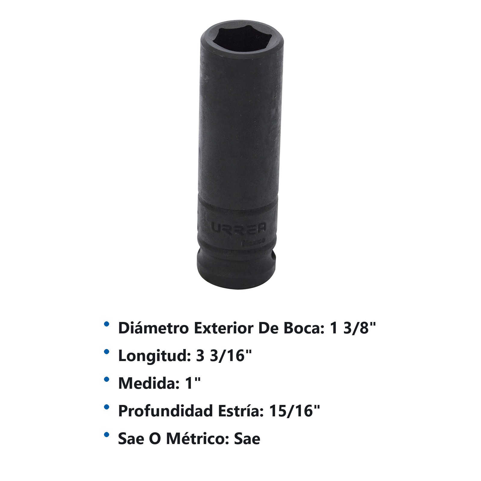 Dado de impacto largo cuadro de 1/2", 6 puntas, en pulgadas, 1" Urrea - Imagen 3
