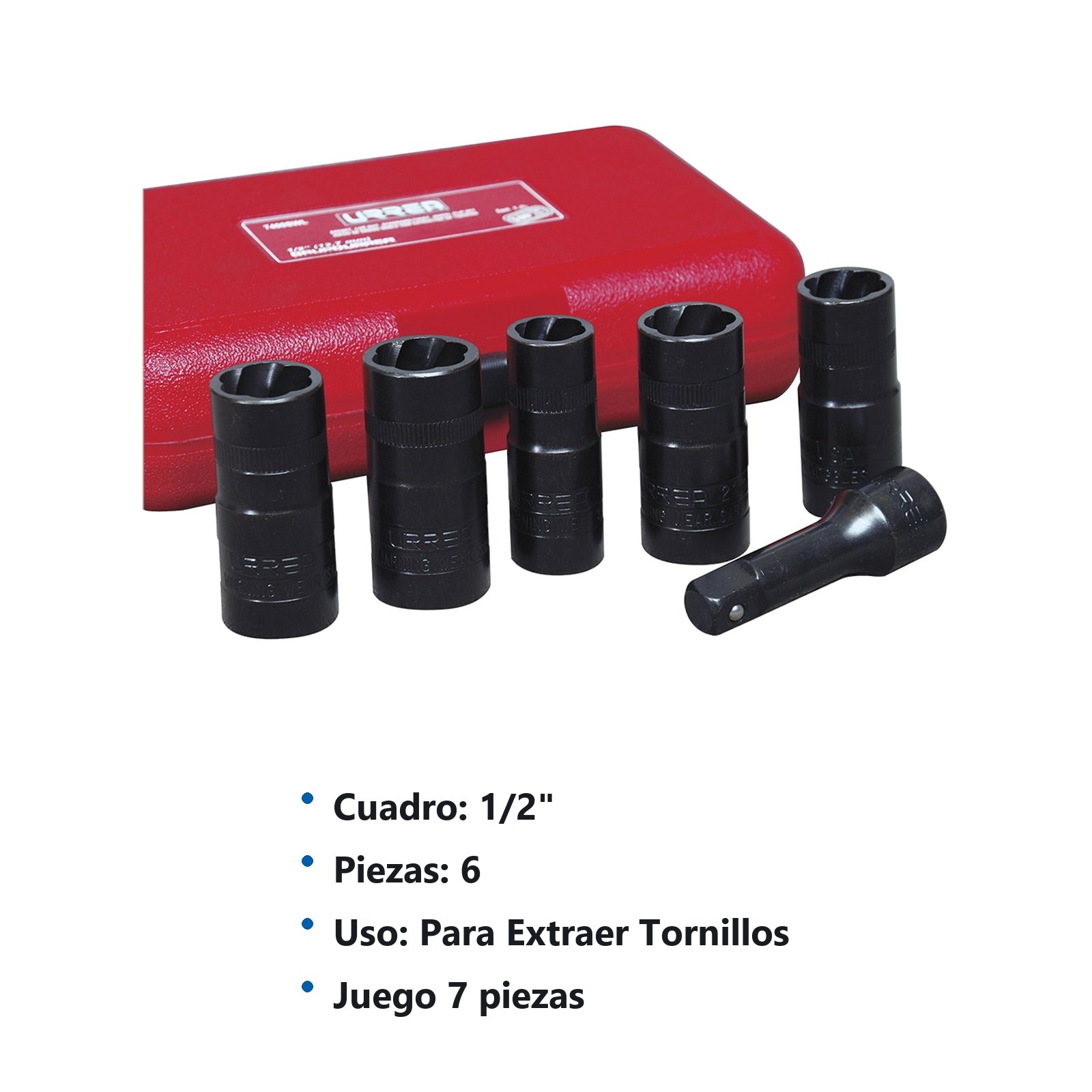 Juego de extractor tuercas barridas doble boca 1/2", 6 piezas Urrea - Imagen 3