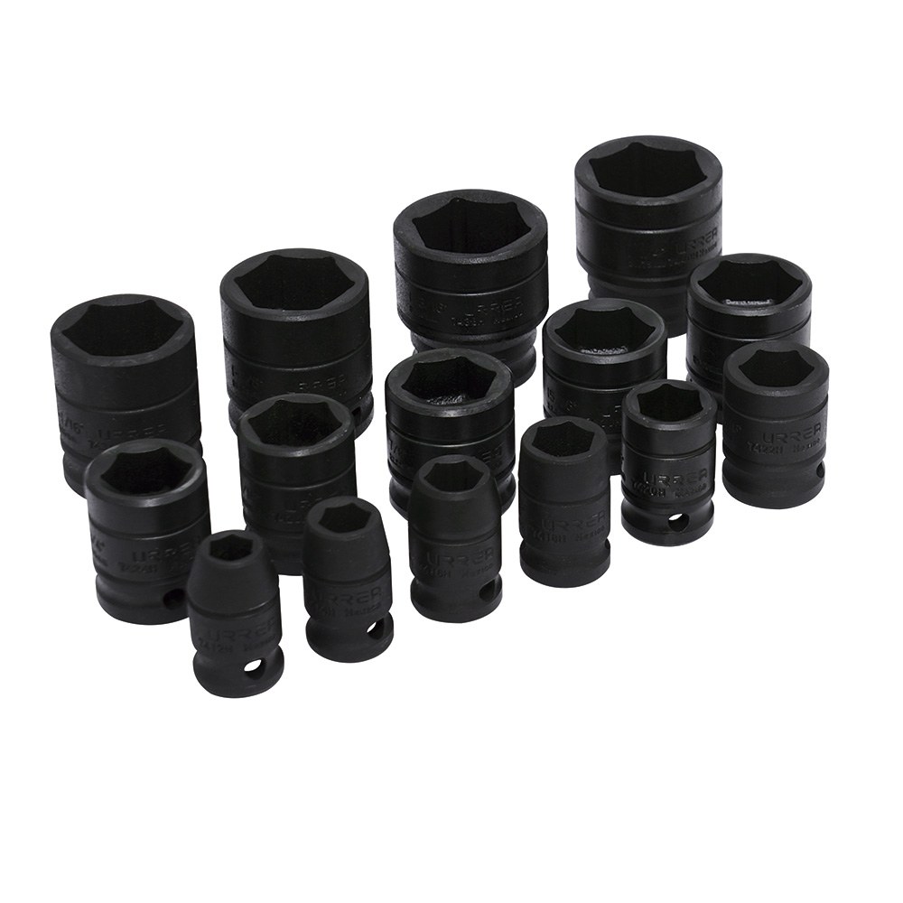 Juego de dados de impacto cuadro de 1/2", 6 puntas, en pulgadas, 15 piezas Urrea