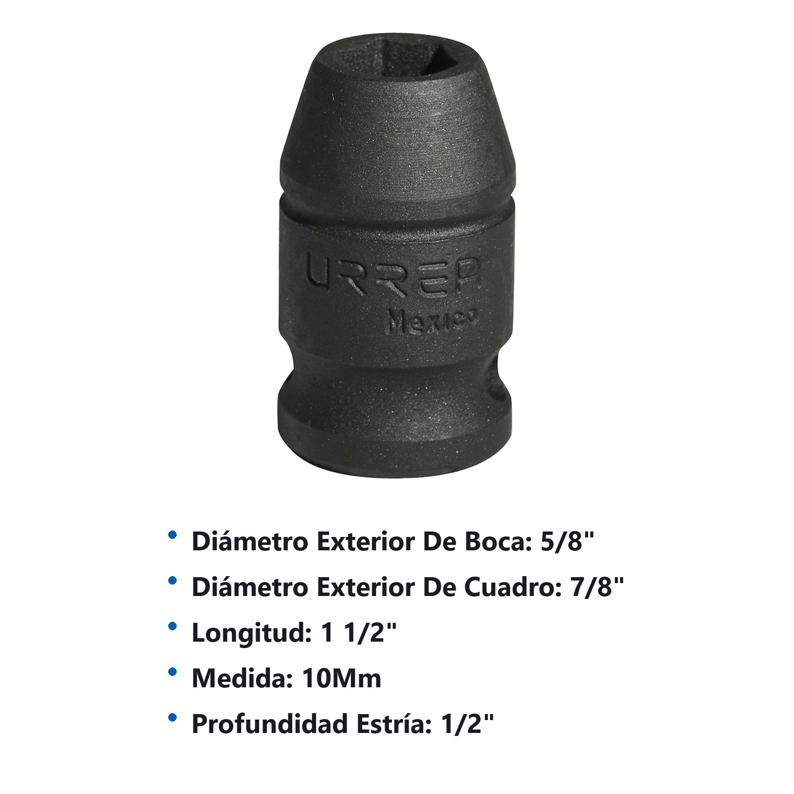 Dado de impacto cuadro de 1/2", 6 puntas, métrico, 10 mm Urrea - Imagen 3
