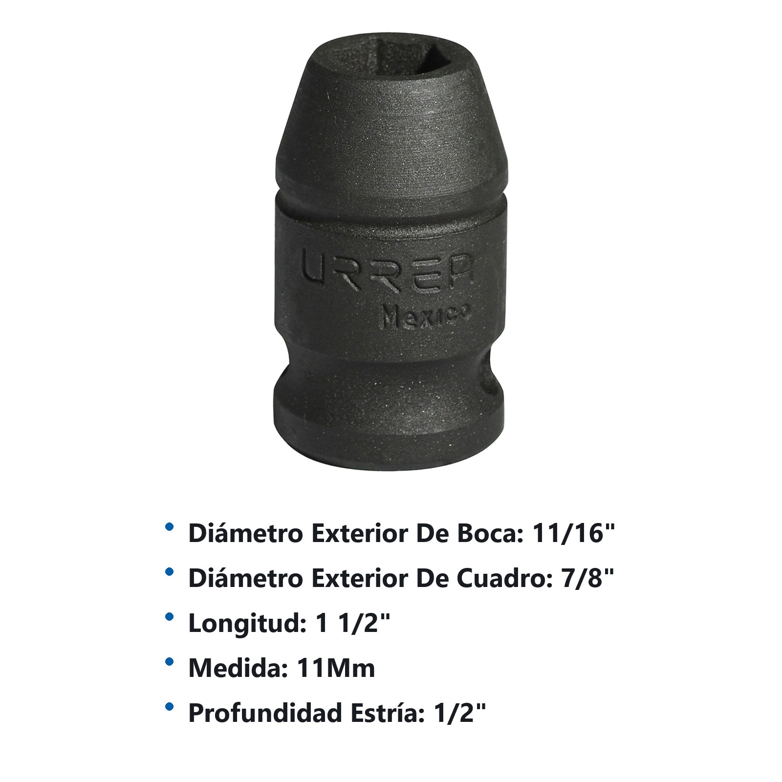 Dado de impacto cuadro de 1/2", 6 puntas, métrico, 11 mm Urrea - Imagen 3