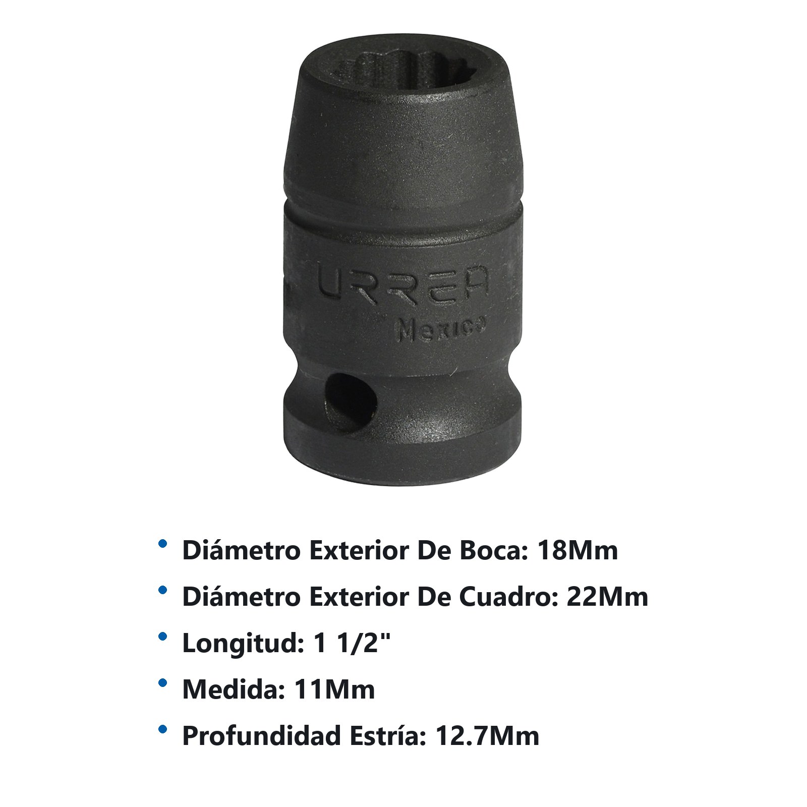 Dado de impacto cuadro de 1/2", 12 puntas, métrico, 11 mm Urrea - Imagen 3