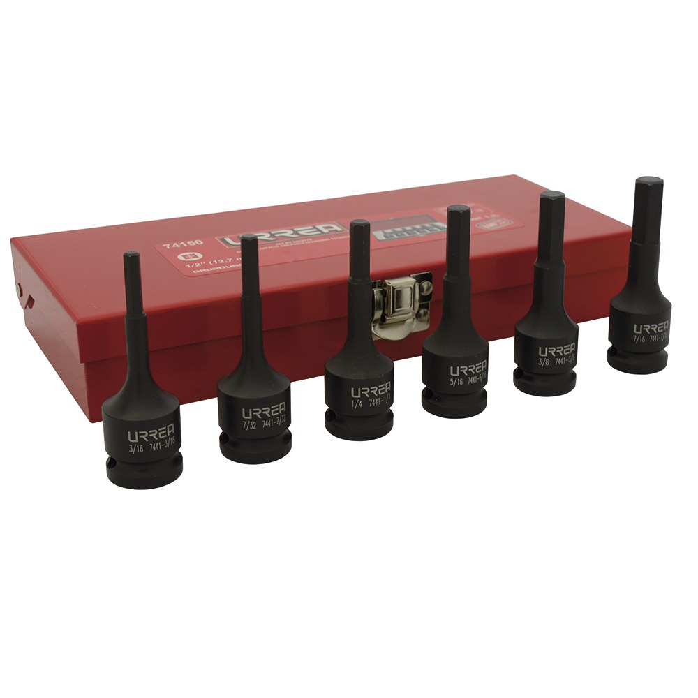 Juego de dados de impacto con punta hexagonal cuadro 1/2" en pulgadas, 6 piezas Urrea
