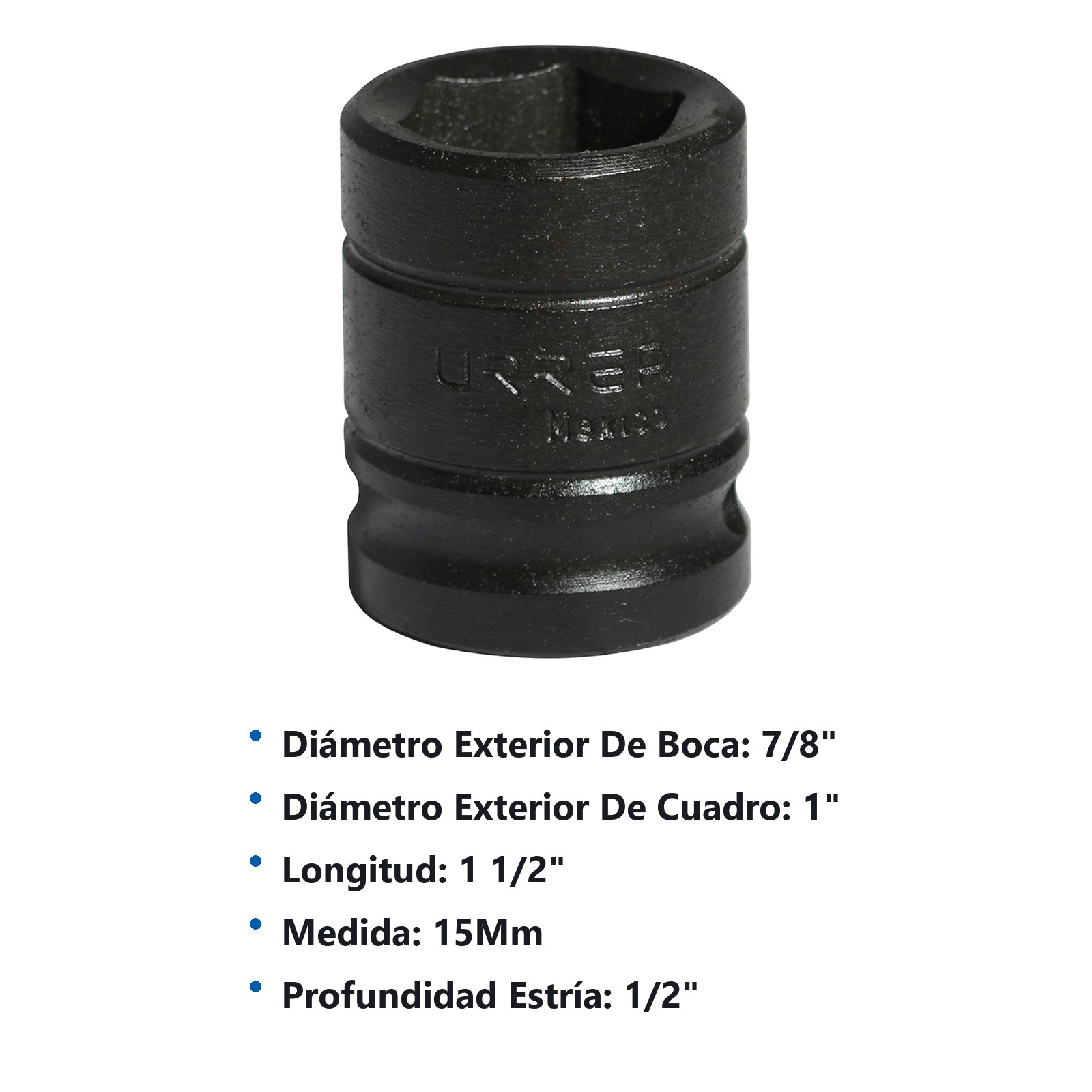 Dado de impacto cuadro de 1/2", 6 puntas, métrico, 15 mm Urrea - Imagen 3