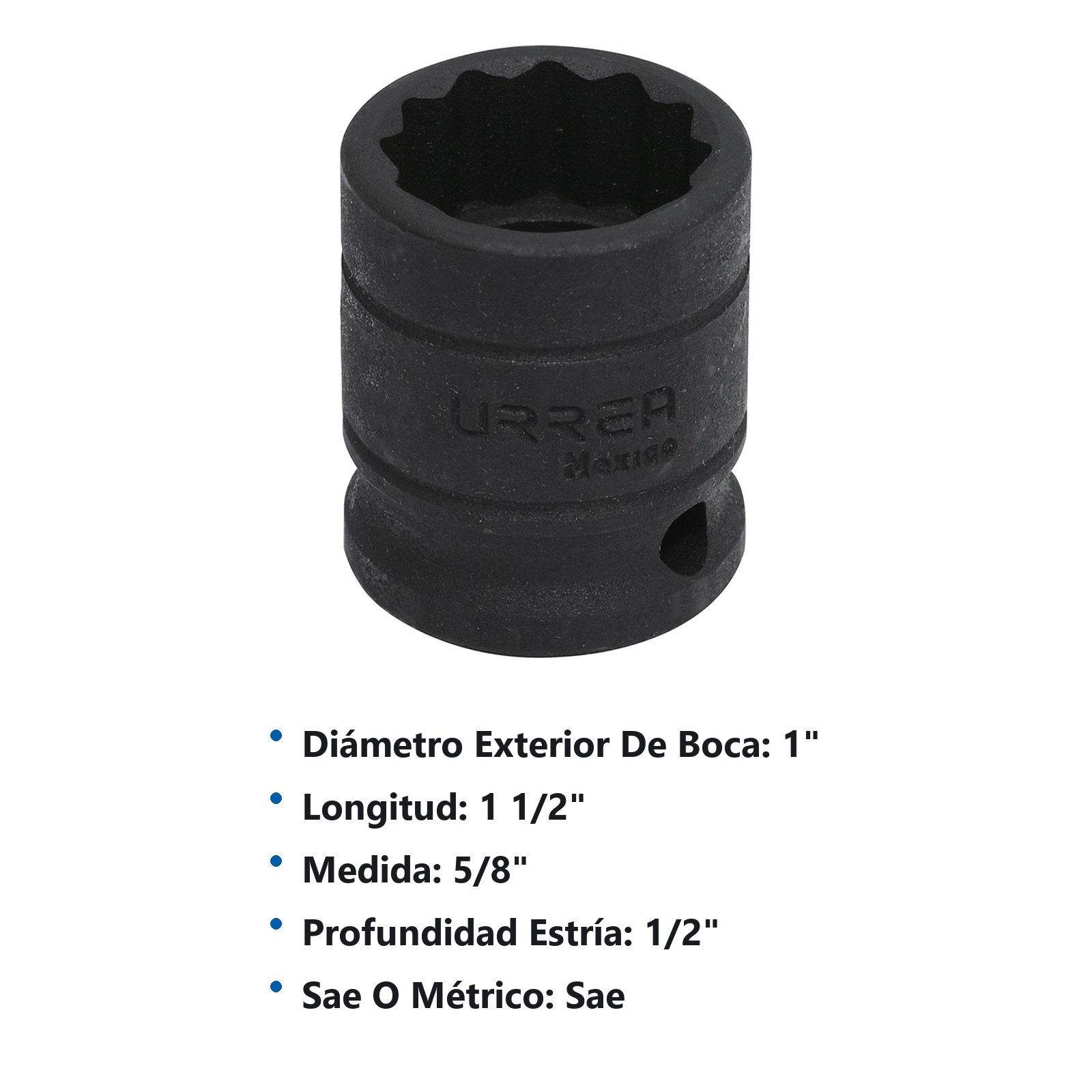 Dado de impacto cuadro de 1/2", 12 puntas, en pulgadas, 5/8" Urrea - Imagen 3