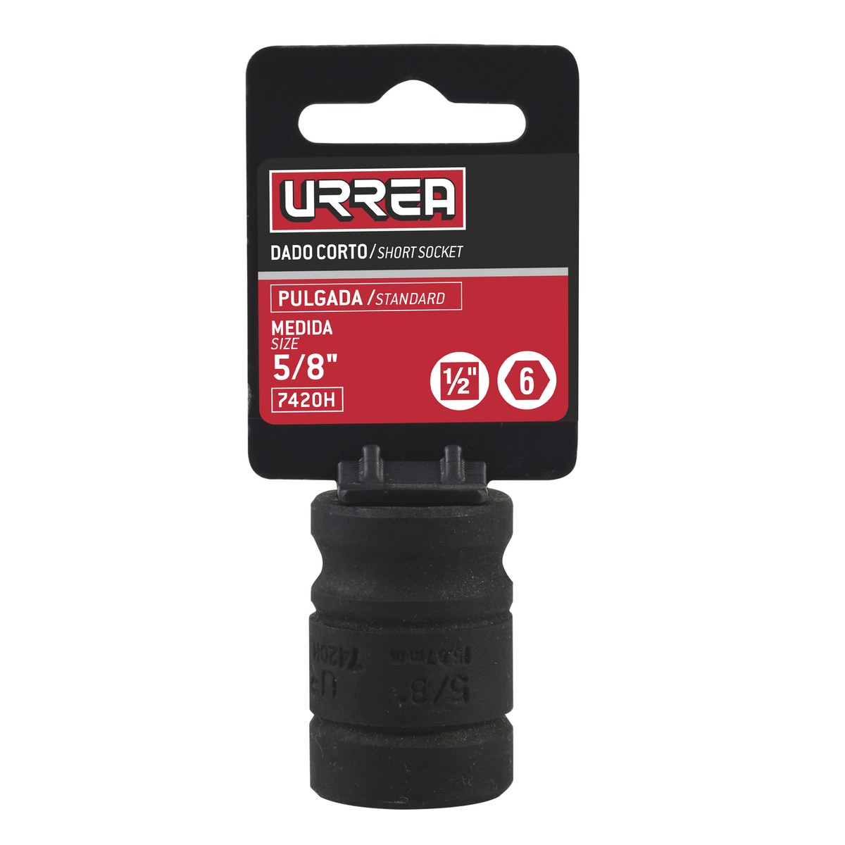 Dado de impacto cuadro de 1/2", 6 puntas, en pulgadas, 5/8" Urrea - Imagen 2