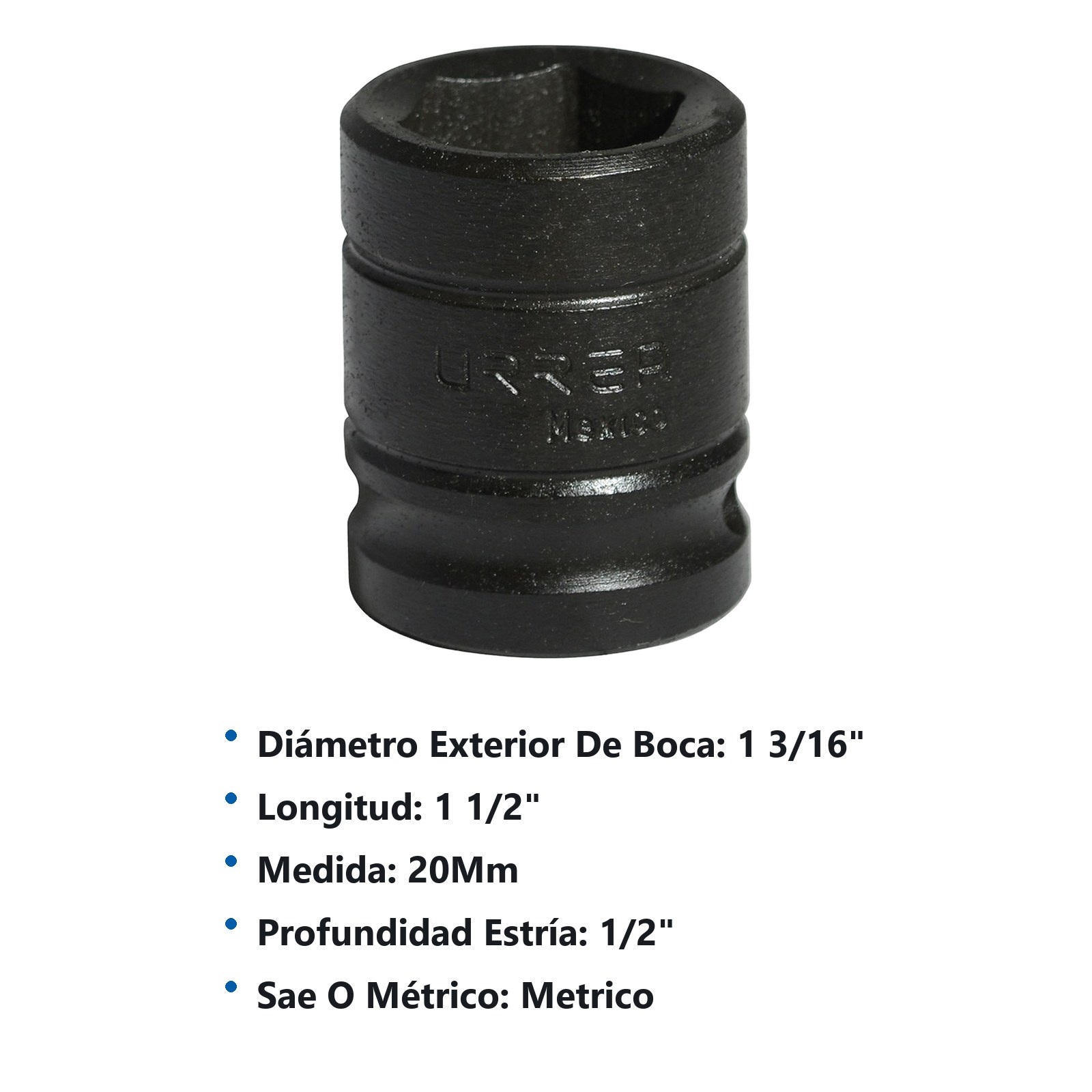 Dado de impacto cuadro de 1/2", 6 puntas, métrico, 20 mm Urrea - Imagen 3