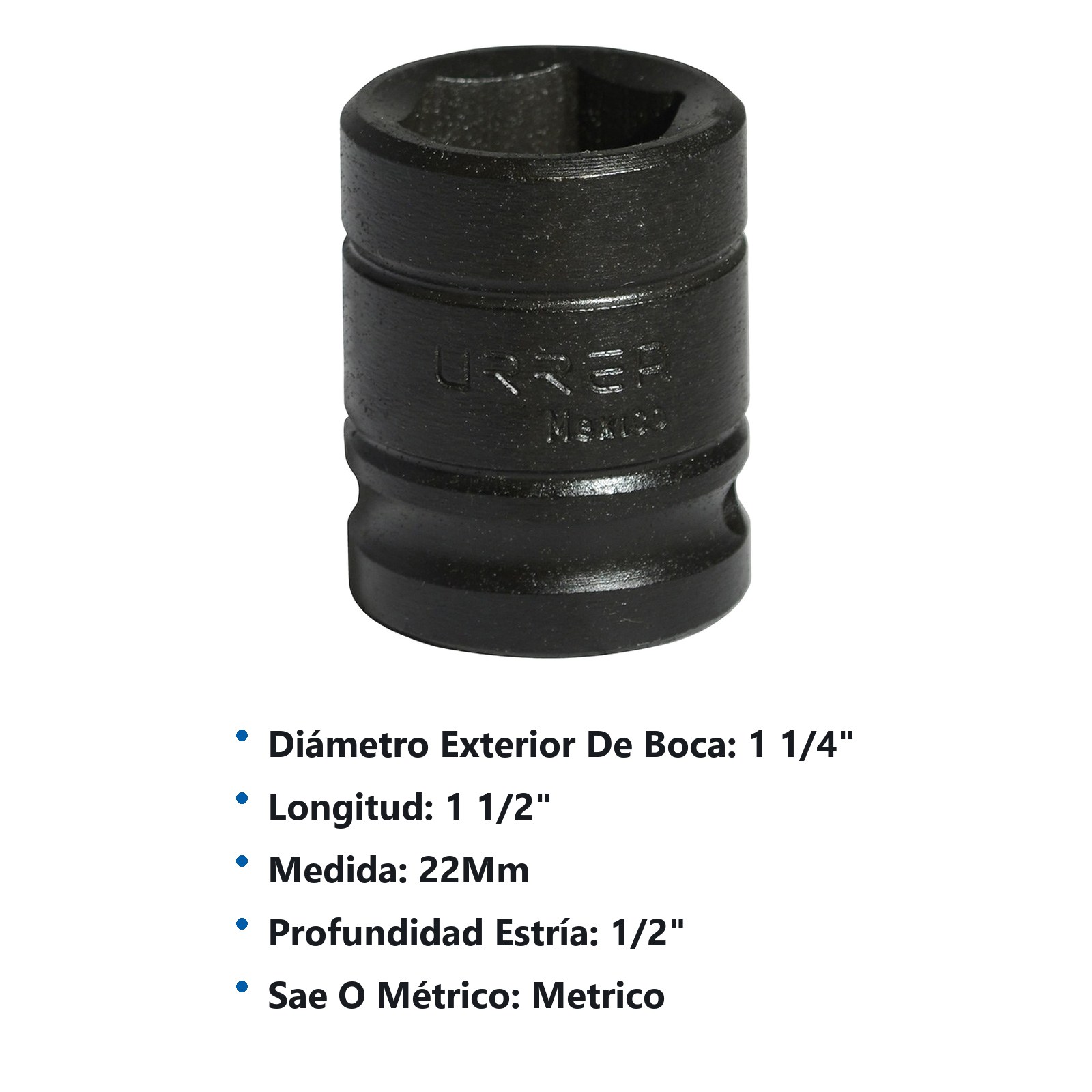 Dado de impacto cuadro de 1/2", 6 puntas, métrico, 22 mm Urrea - Imagen 3