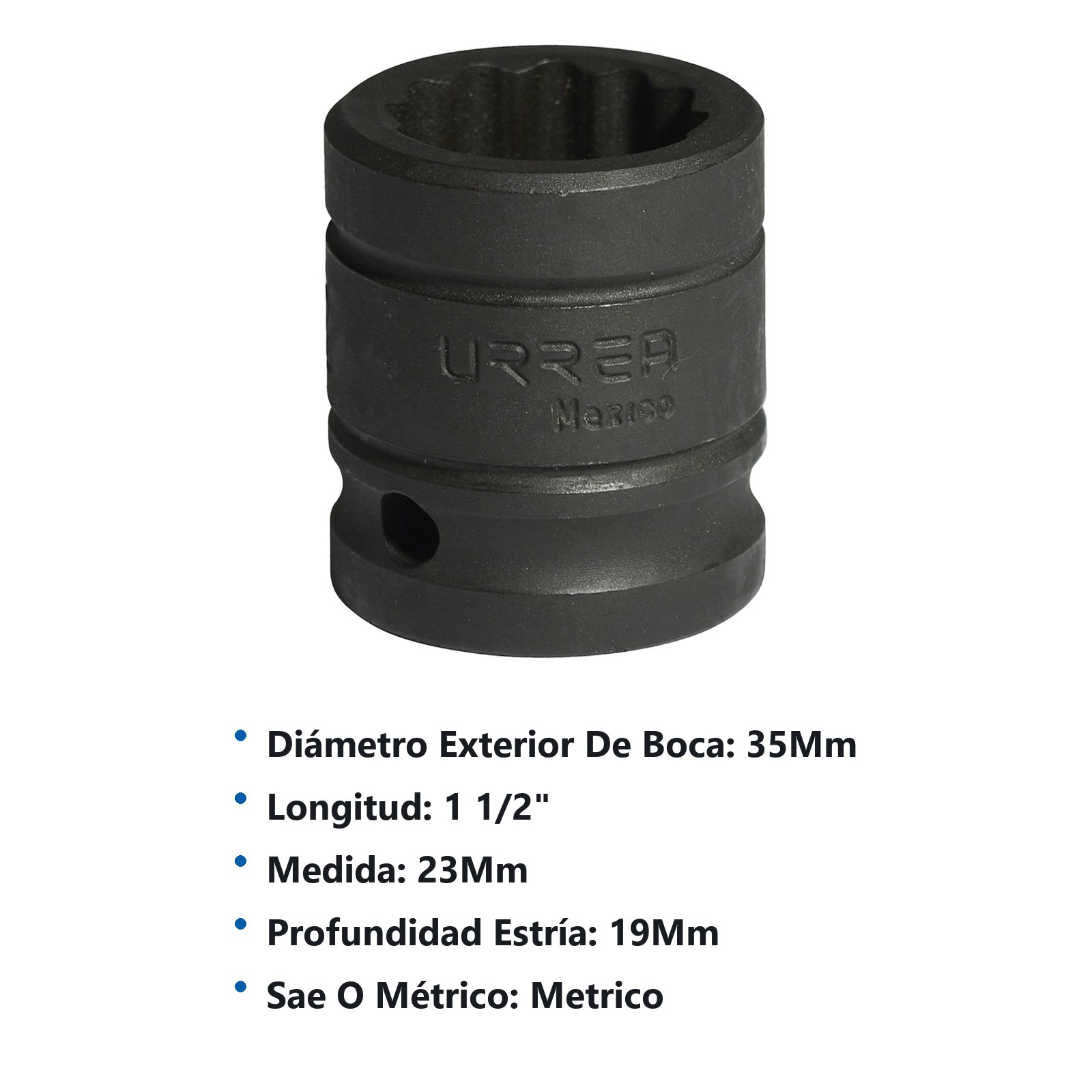 Dado de impacto cuadro de 1/2", 12 puntas, métrico, 23 mm Urrea - Imagen 3