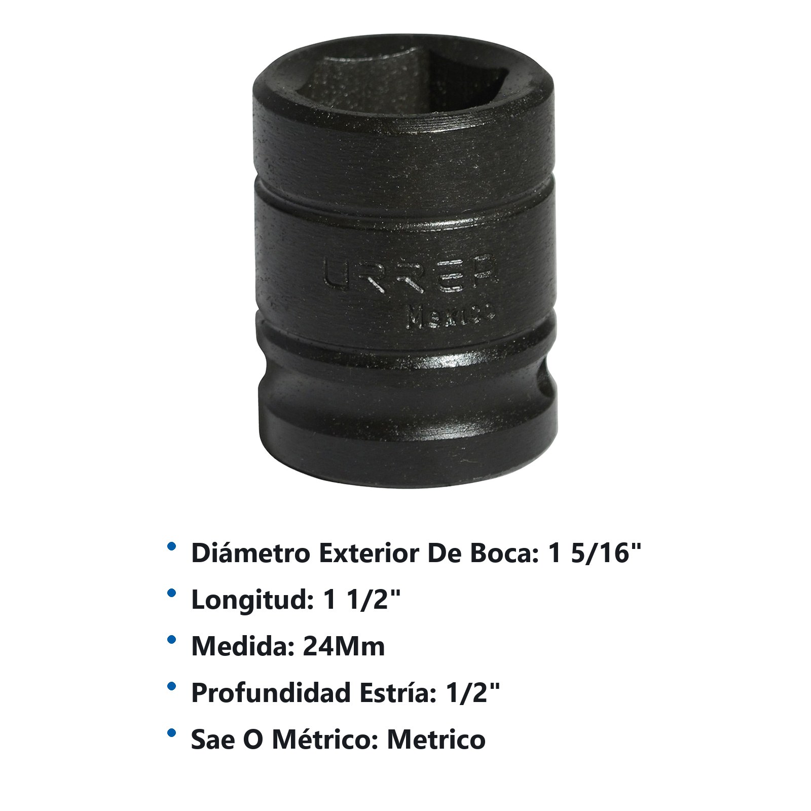 Dado de impacto cuadro de 1/2", 6 puntas, métrico, 24 mm Urrea - Imagen 3