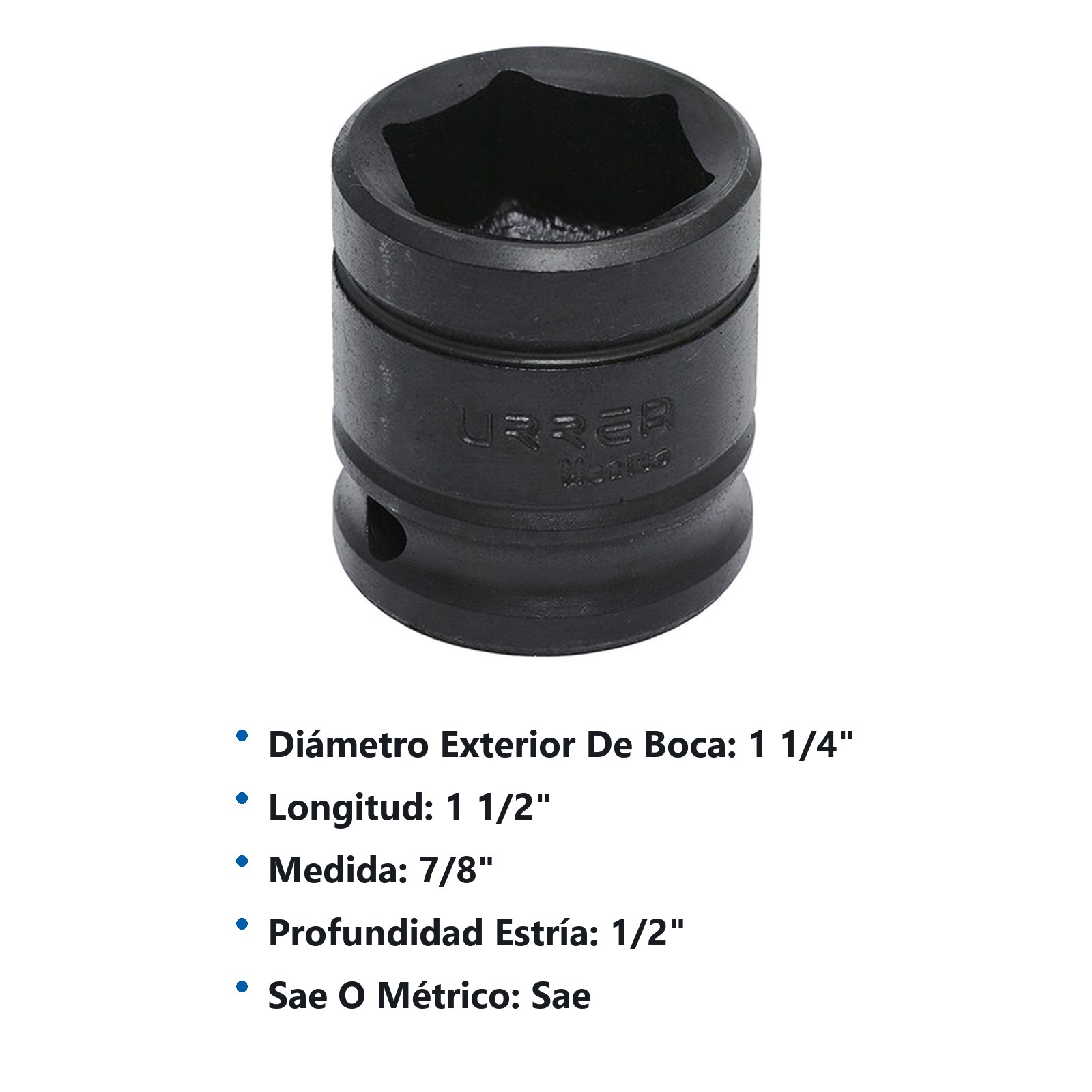 Dado de impacto cuadro de 1/2", 6 puntas, en pulgadas, 7/8" Urrea - Imagen 3