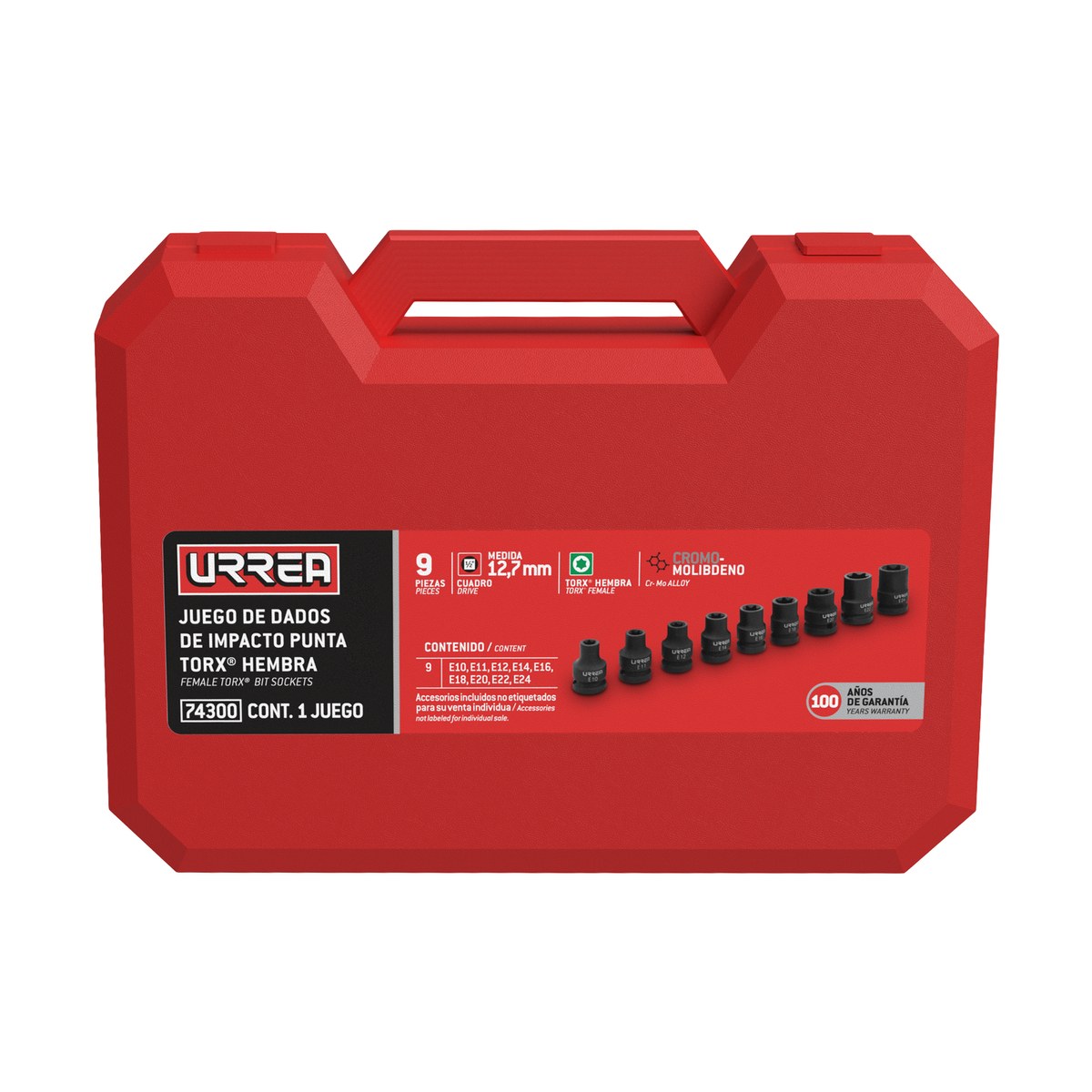Juego de dados de impacto torx hembra cuadro de 1/2", 9 piezas Urrea - Imagen 2