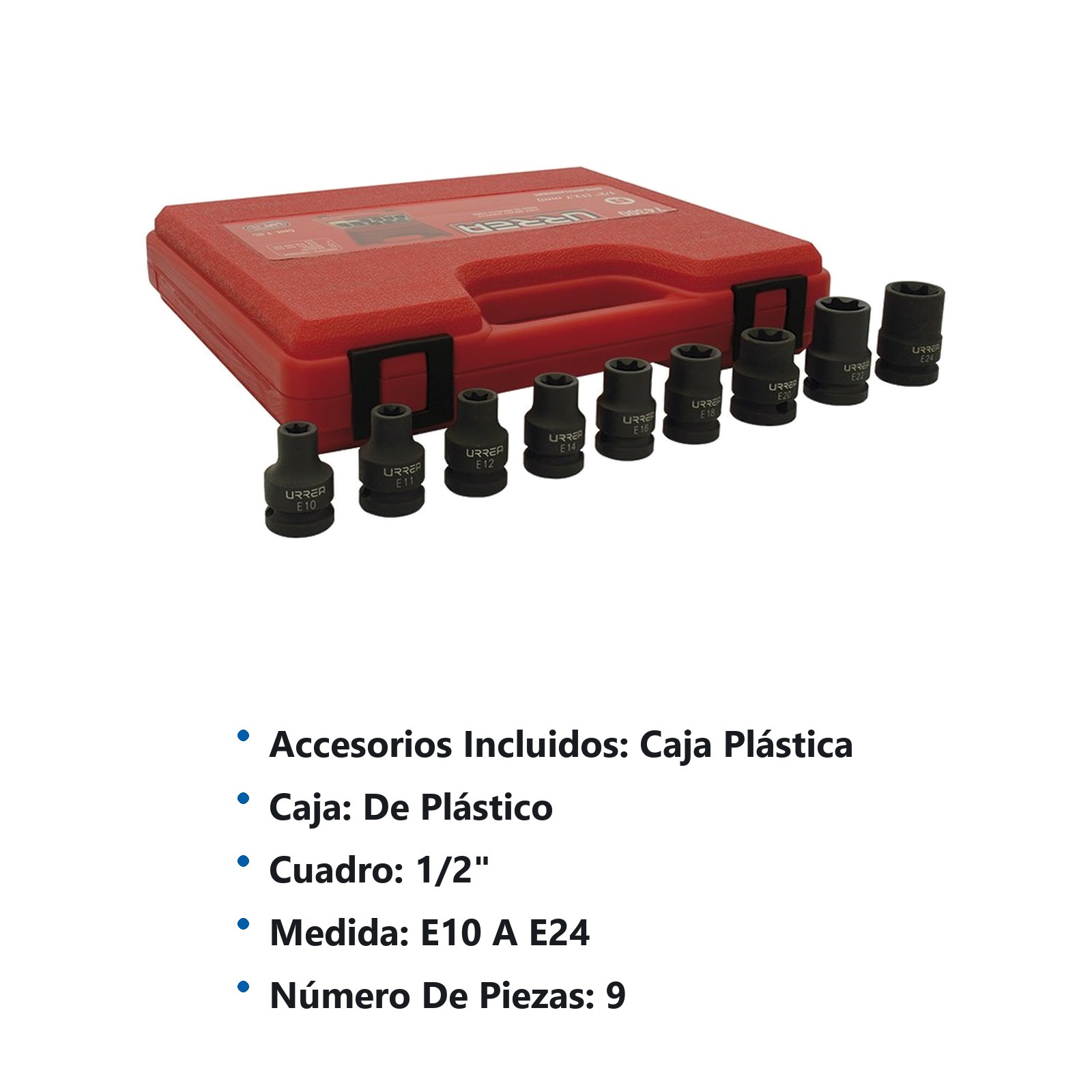 Juego de dados de impacto torx hembra cuadro de 1/2", 9 piezas Urrea - Imagen 3