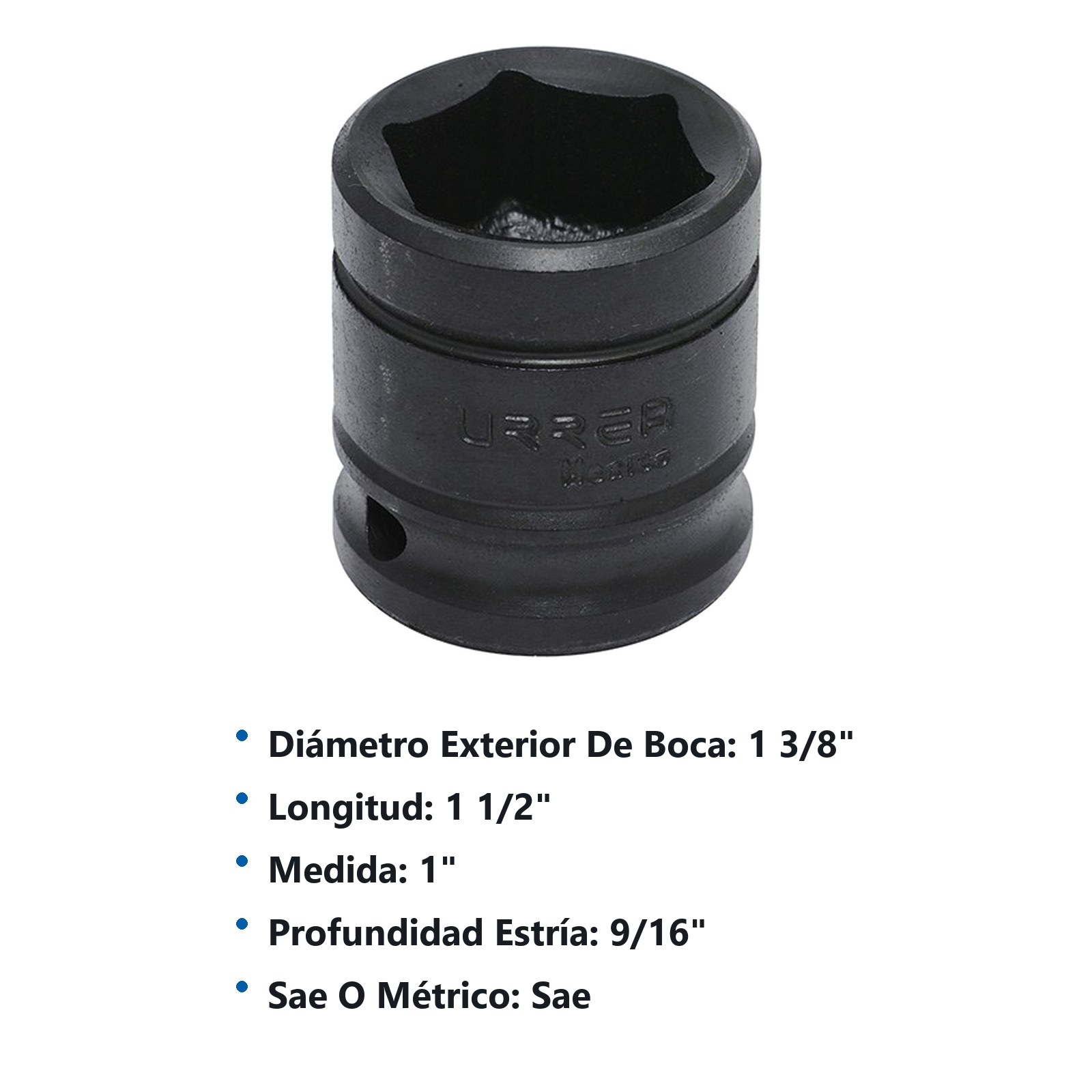 Dado de impacto cuadro de 1/2", 6 puntas, en pulgadas, 1" Urrea - Imagen 3
