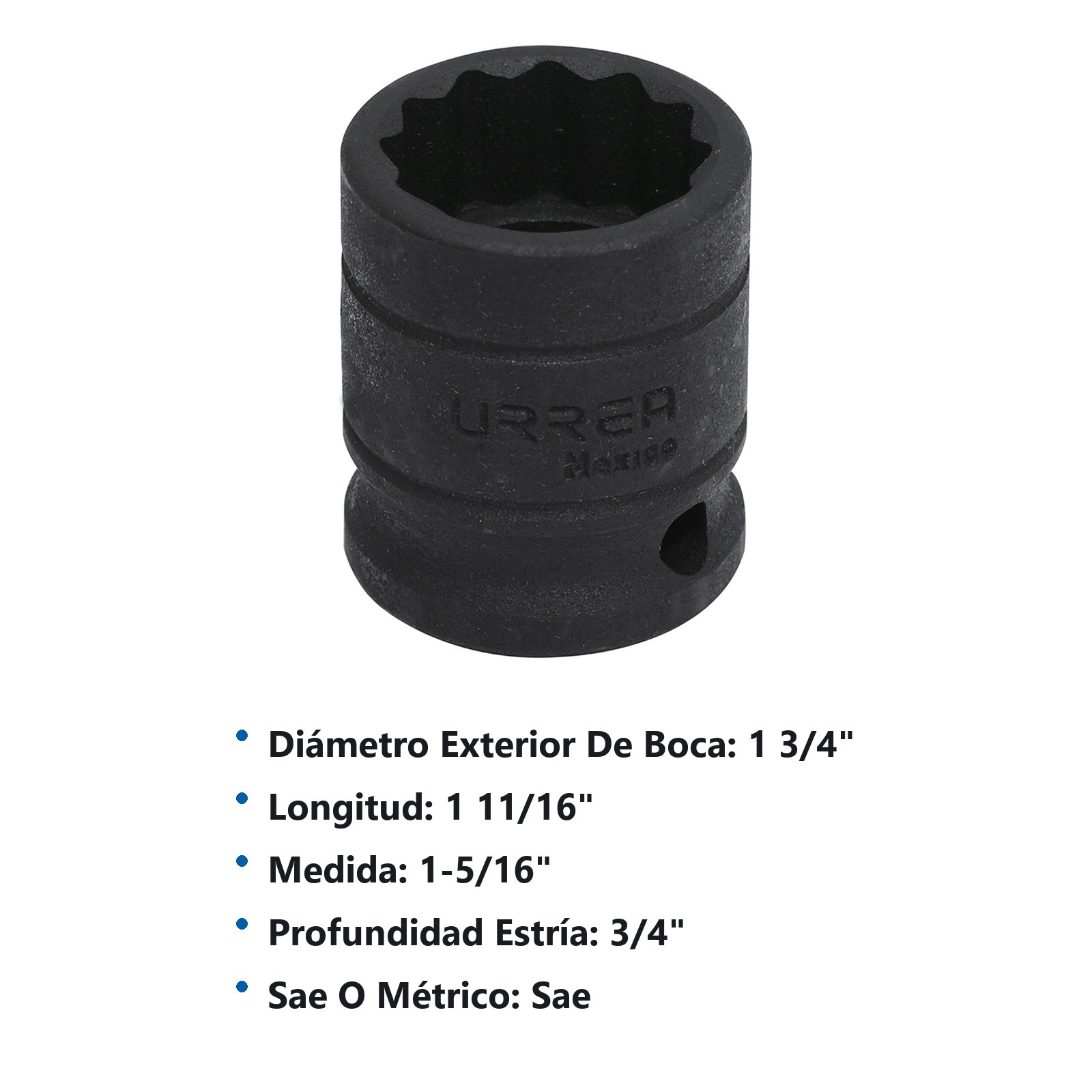 Dado de impacto cuadro de 1/2", 12 puntas, en pulgadas, 1-5/16" Urrea - Imagen 2