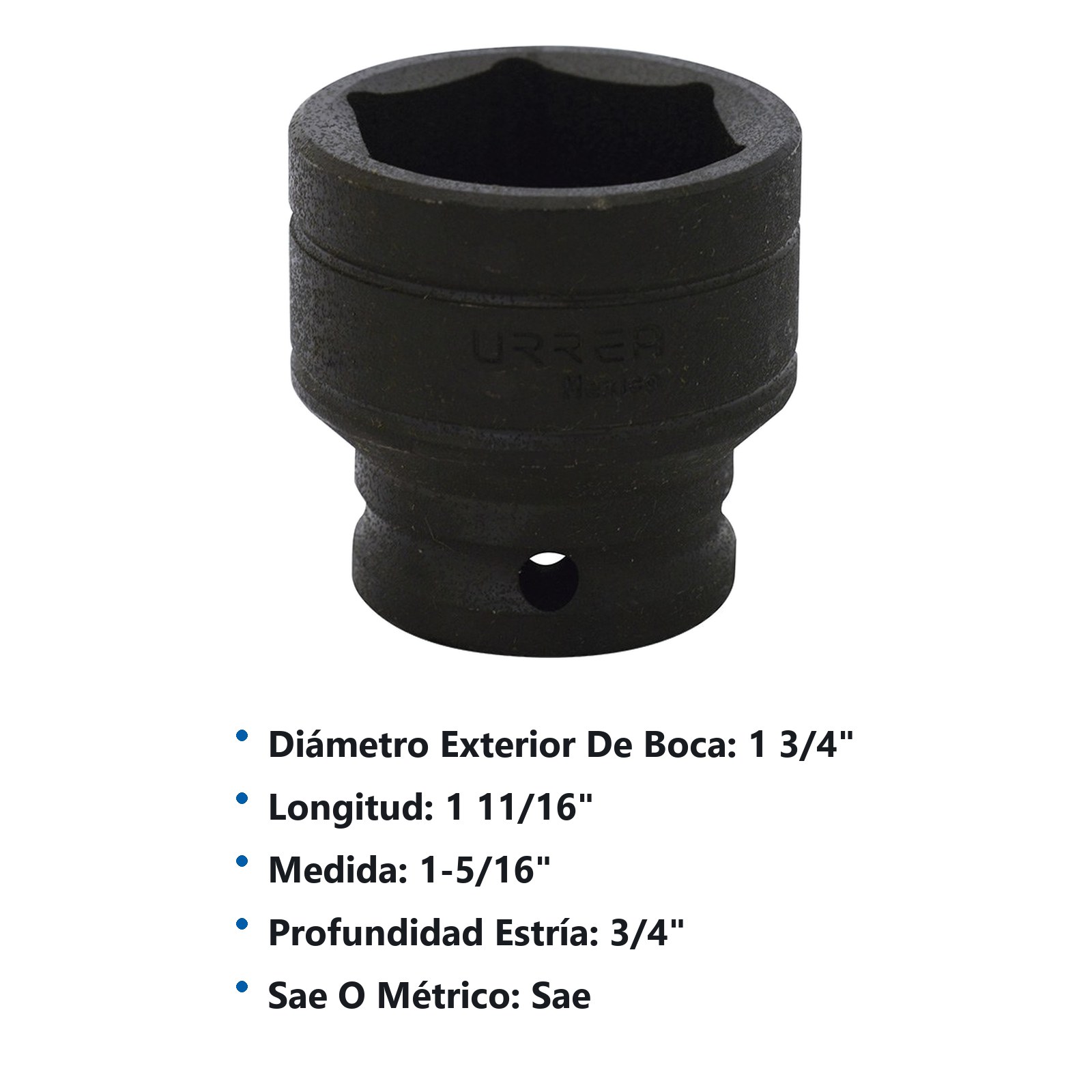 Dado de impacto cuadro de 1/2", 6 puntas, en pulgadas, 1-5/16" Urrea - Imagen 2