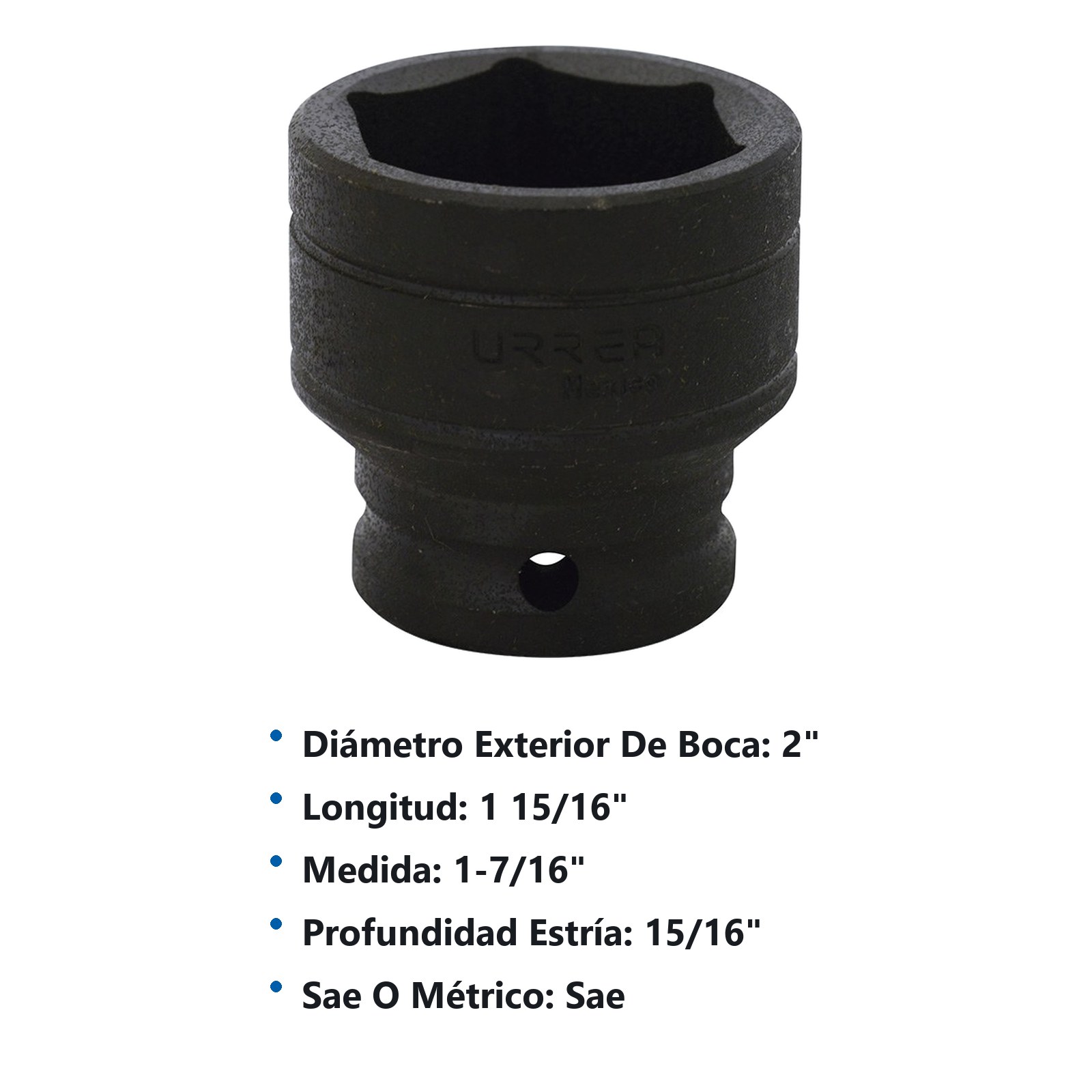 Dado de impacto cuadro de 1/2", 6 puntas, en pulgadas, 1-7/16" Urrea - Imagen 2