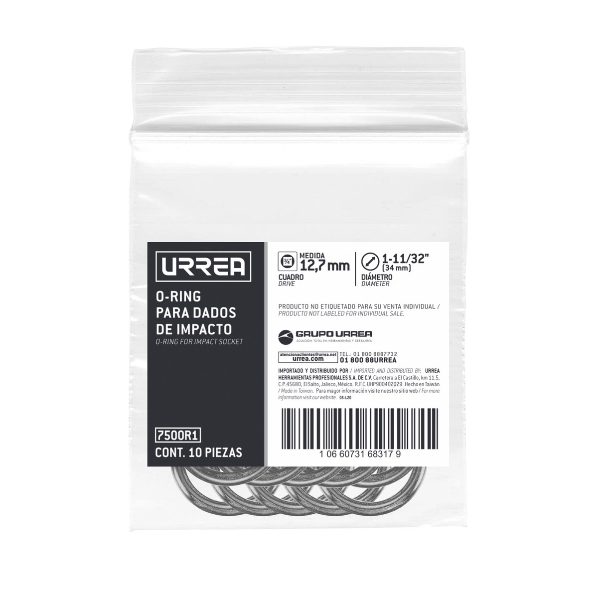 O-ring para dado de impacto cuadro de 3/4", 1-11/32" Urrea - Imagen 2