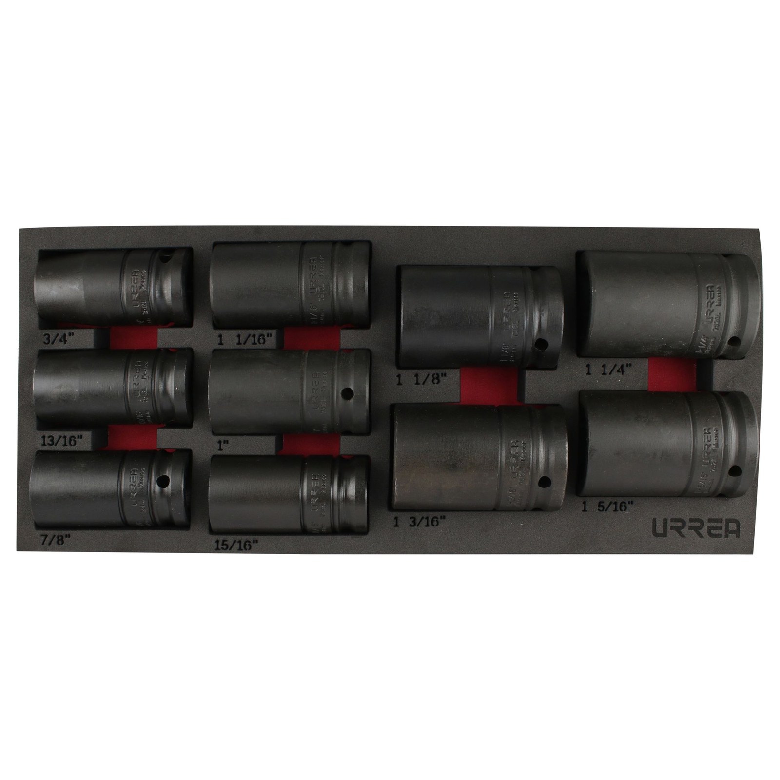 Juego de dados largos de impacto cuadro de 3/4", 6 puntas, en pulgadas, 10 piezas Urrea - Imagen 4