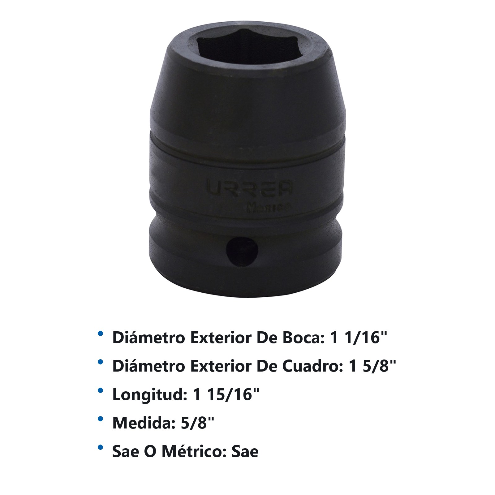 Dado de impacto cuadro de 3/4", 6 puntas, en pulgadas, 5/8" Urrea - Imagen 3