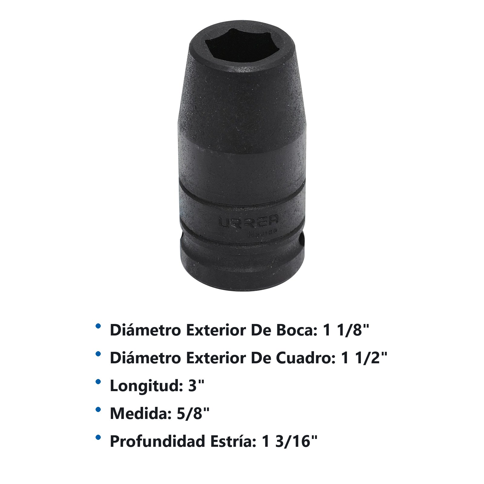 Dado de impacto largo cuadro de 3/4", 6 puntas, en pulgadas, 5/8" Urrea - Imagen 2