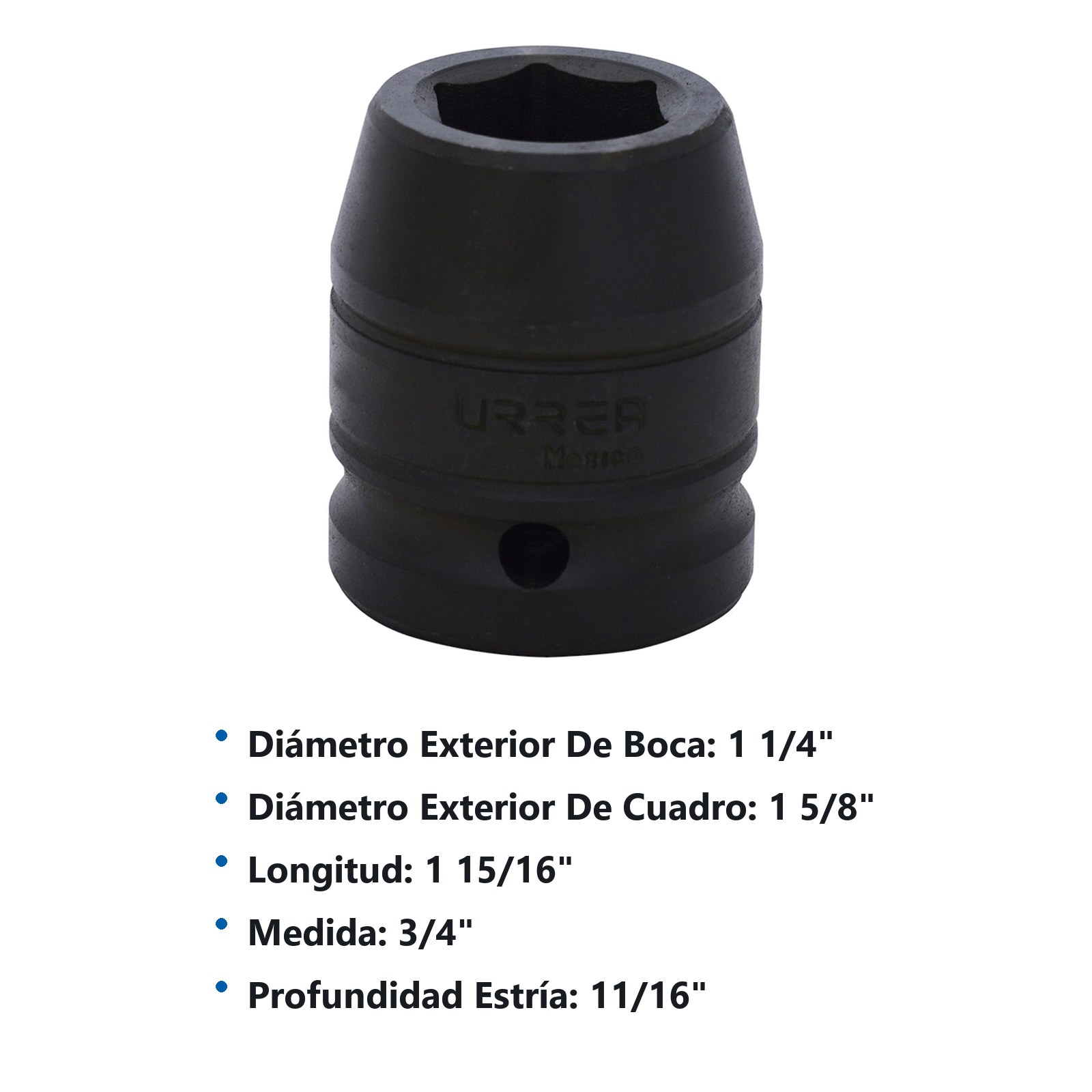 Dado de impacto cuadro de 3/4", 6 puntas, en pulgadas, 3/4" Urrea - Imagen 2