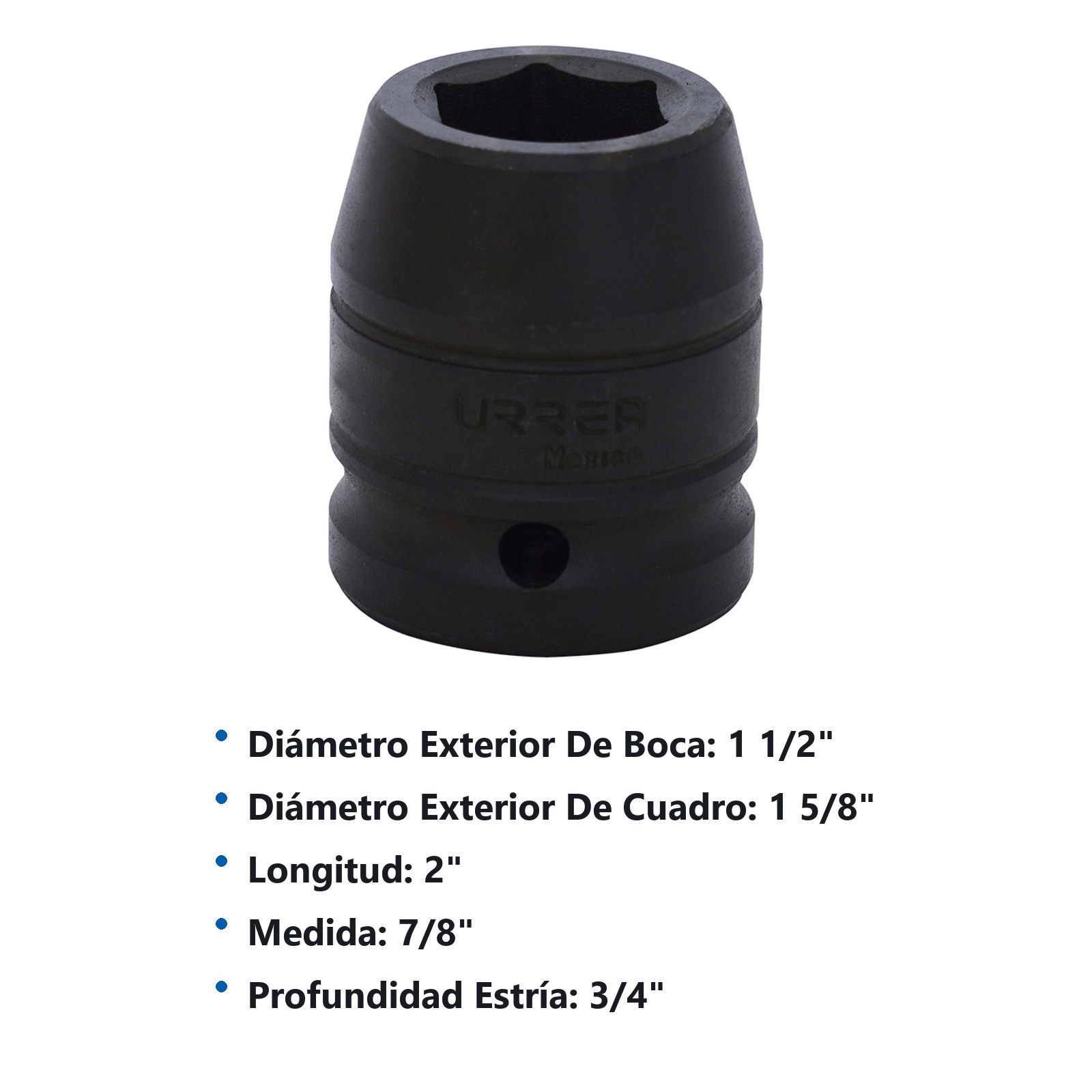Dado de impacto cuadro de 3/4", 6 puntas, en pulgadas, 7/8" Urrea - Imagen 2