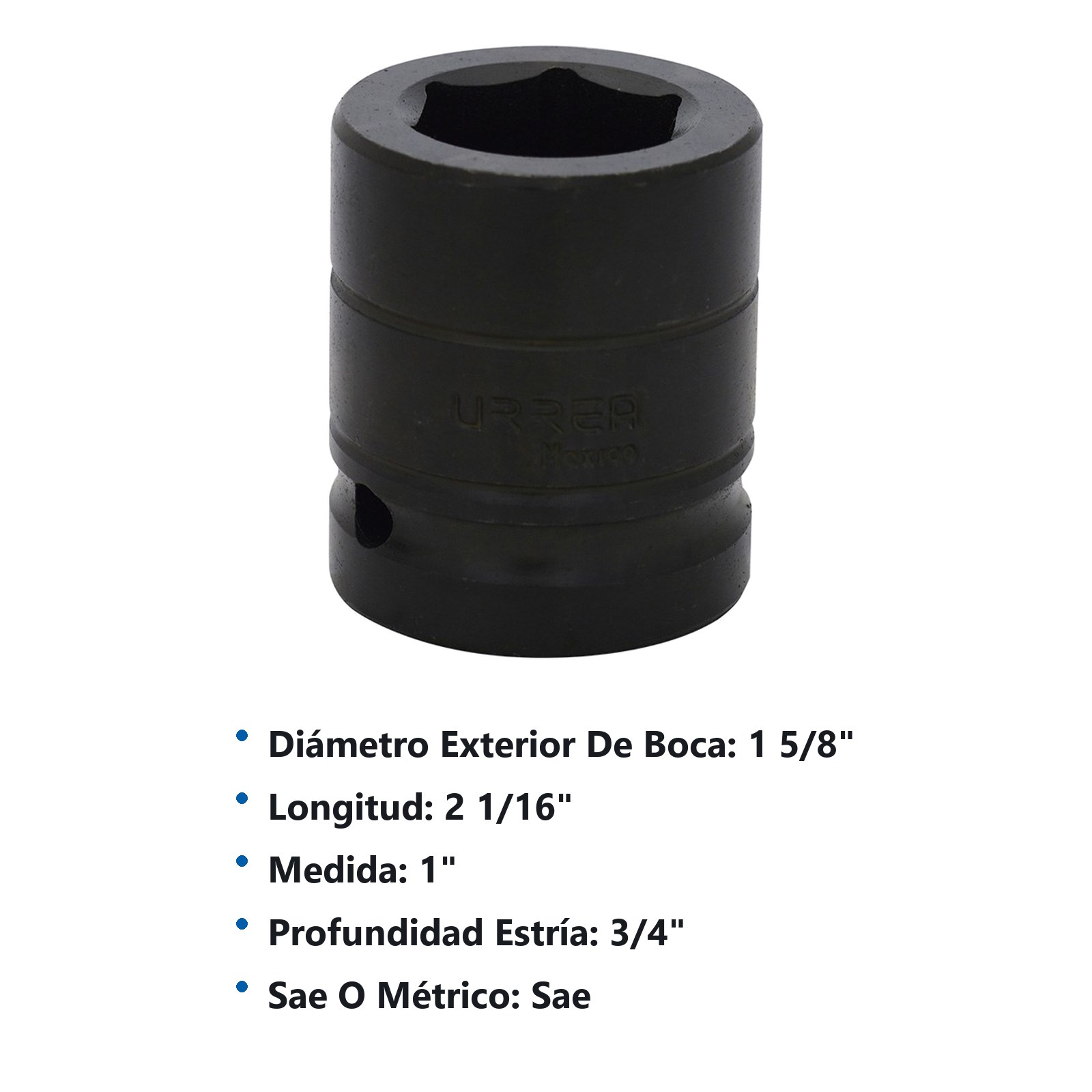 Dado de impacto cuadro de 3/4", 6 puntas, en pulgadas, 1" Urrea - Imagen 2