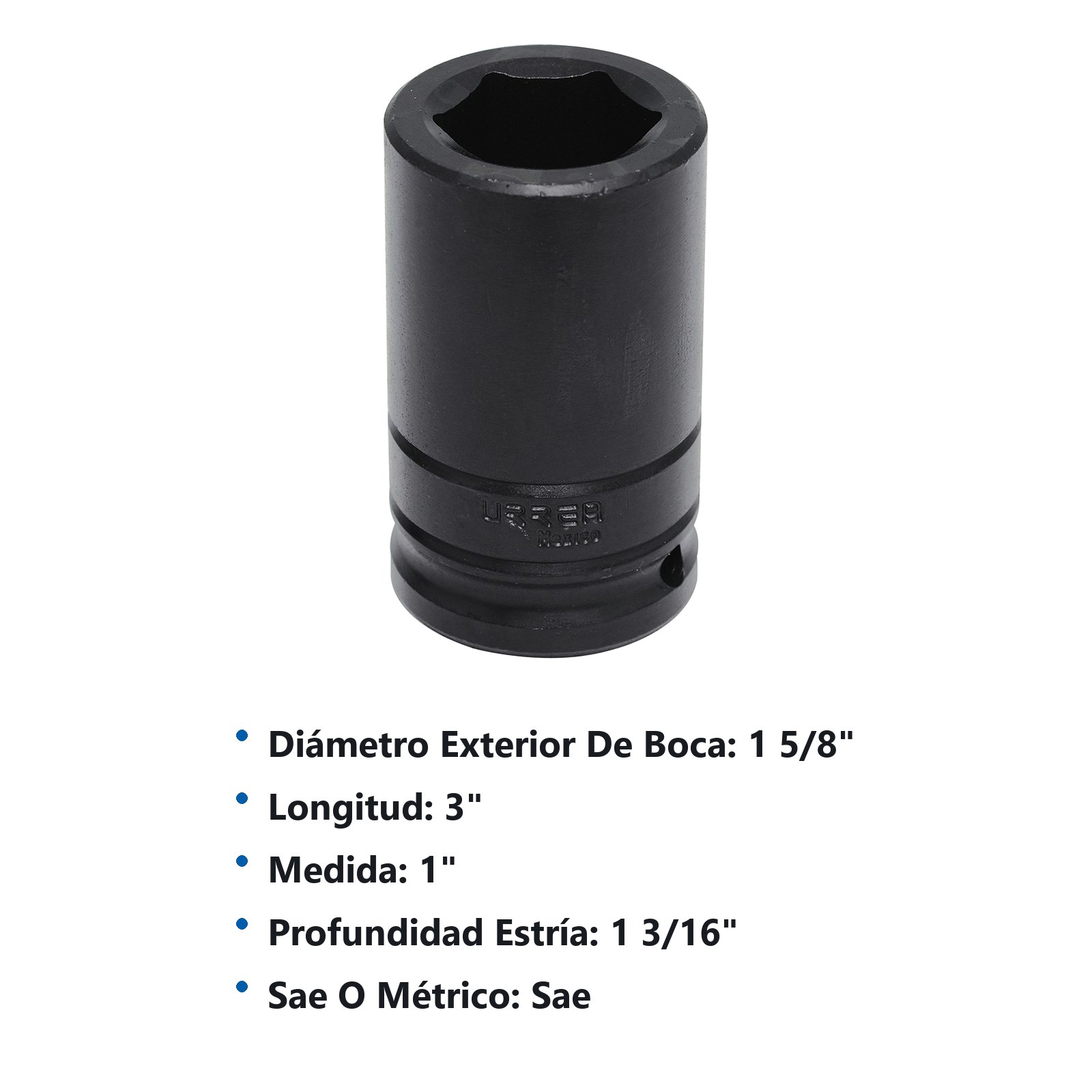 Dado de impacto largo cuadro de 3/4", 6 puntas, en pulgadas, 1" Urrea - Imagen 2
