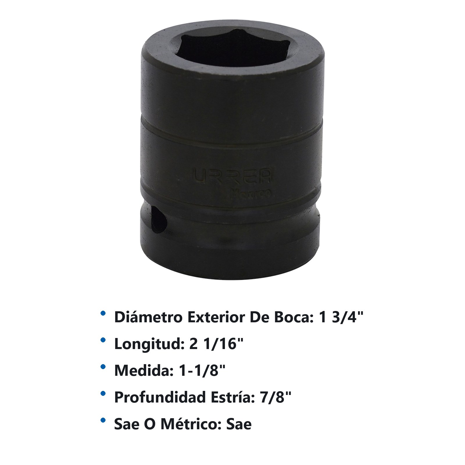 Dado de impacto cuadro de 3/4", 6 puntas, en pulgadas, 1-1/8" Urrea - Imagen 2
