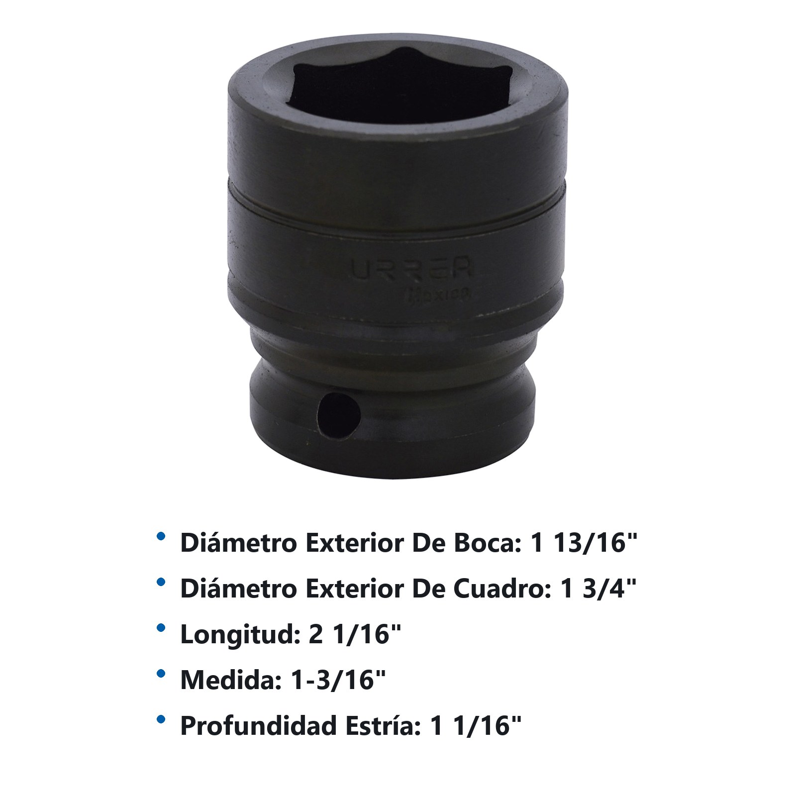 Dado de impacto cuadro de 3/4", 6 puntas, en pulgadas, 1-3/16" Urrea - Imagen 2