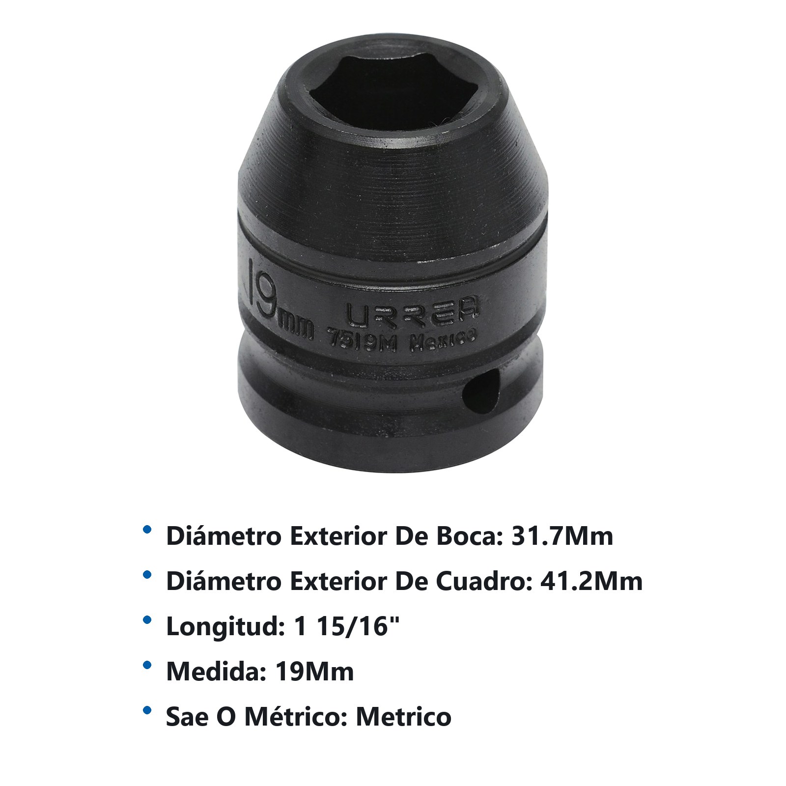 Dado de impacto cuadro de 3/4", 6 puntas, métrico, 19 mm Urrea - Imagen 2