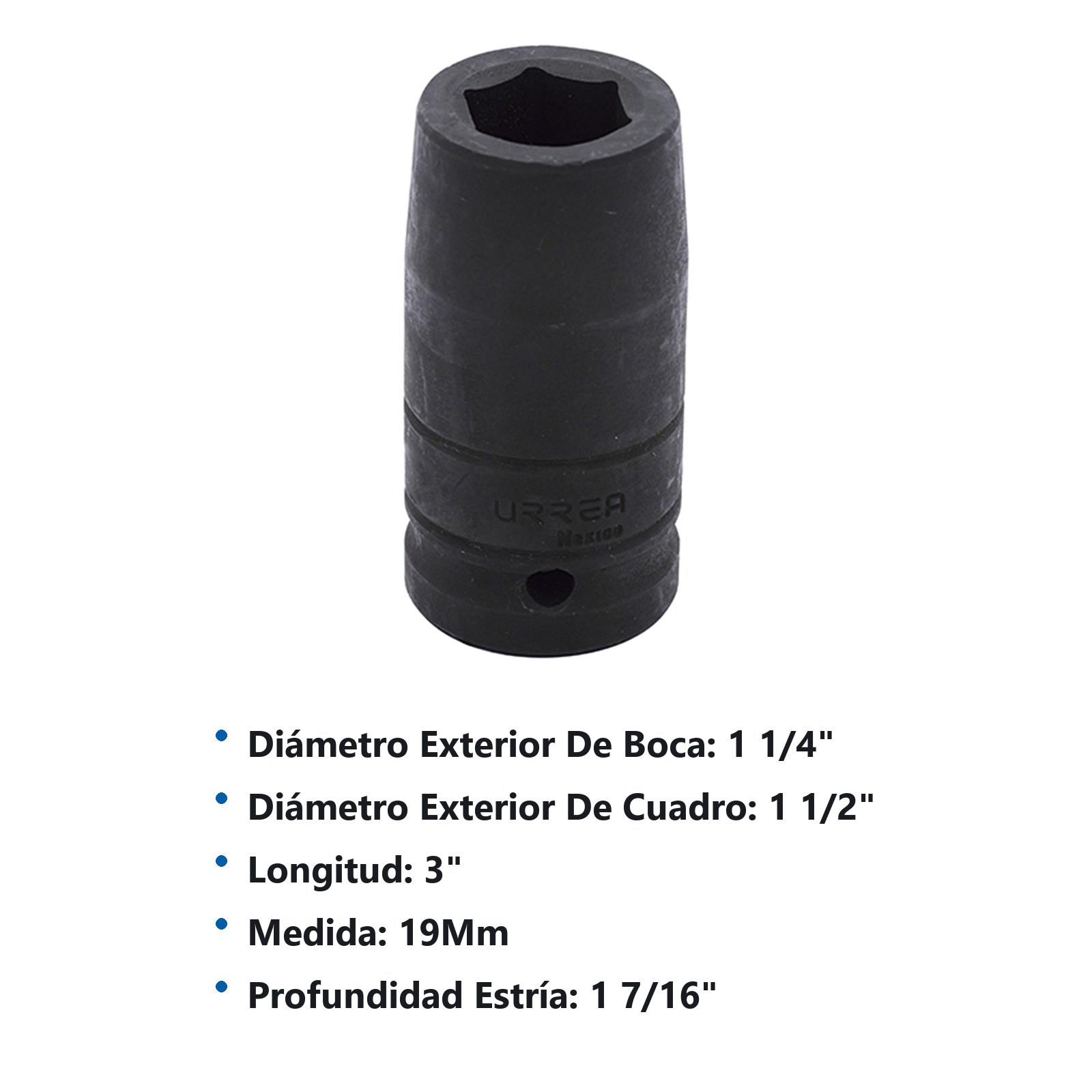 Dado de impacto largo cuadro de 3/4", 6 puntas, métrico, 19 mm Urrea - Imagen 2