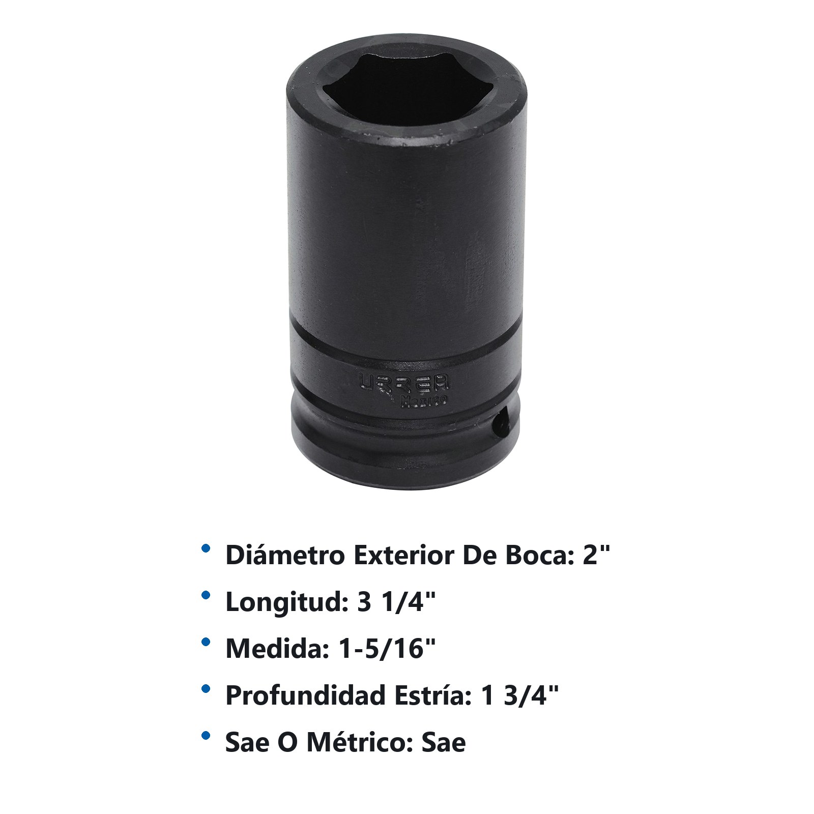 Dado de impacto largo cuadro de 3/4", 6 puntas, en pulgadas, 1-5/16" Urrea - Imagen 3
