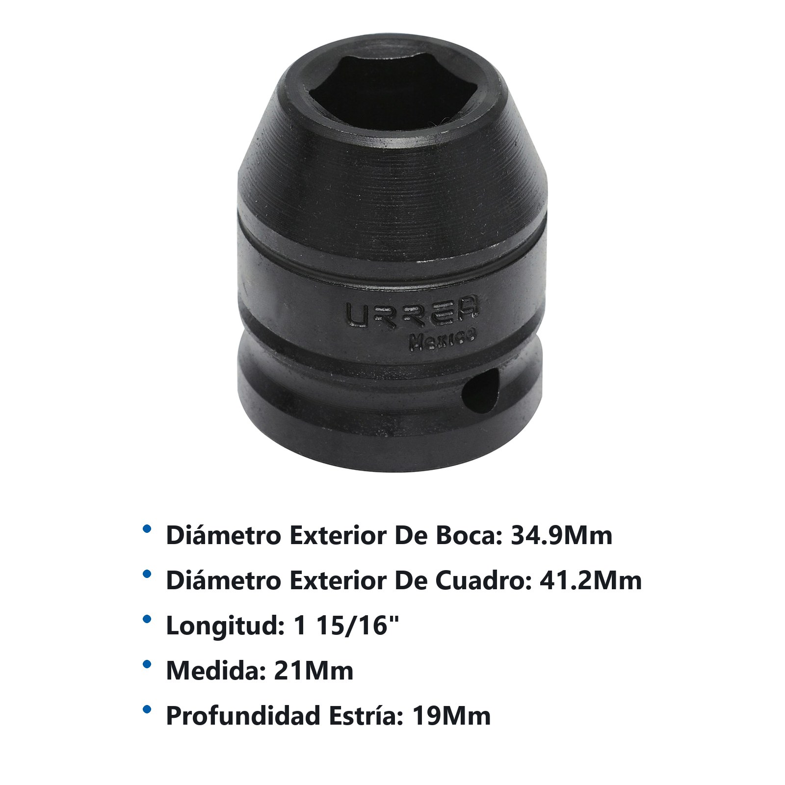 Dado de impacto cuadro de 3/4", 6 puntas, métrico, 21 mm Urrea - Imagen 2