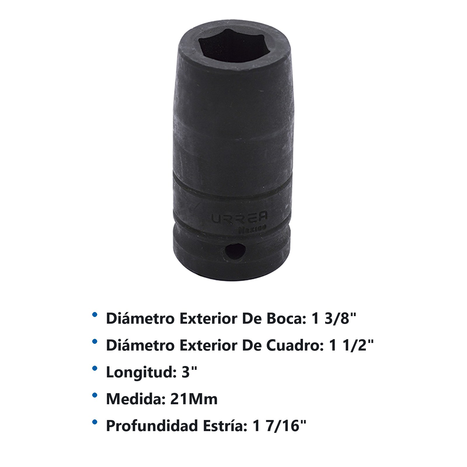 Dado de impacto largo cuadro de 3/4", 6 puntas, métrico, 21 mm Urrea - Imagen 3