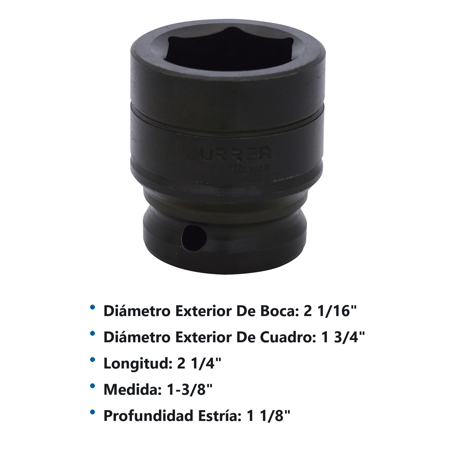 Dado de impacto cuadro de 3/4", 6 puntas, en pulgadas, 1-3/8" Urrea - Imagen 2