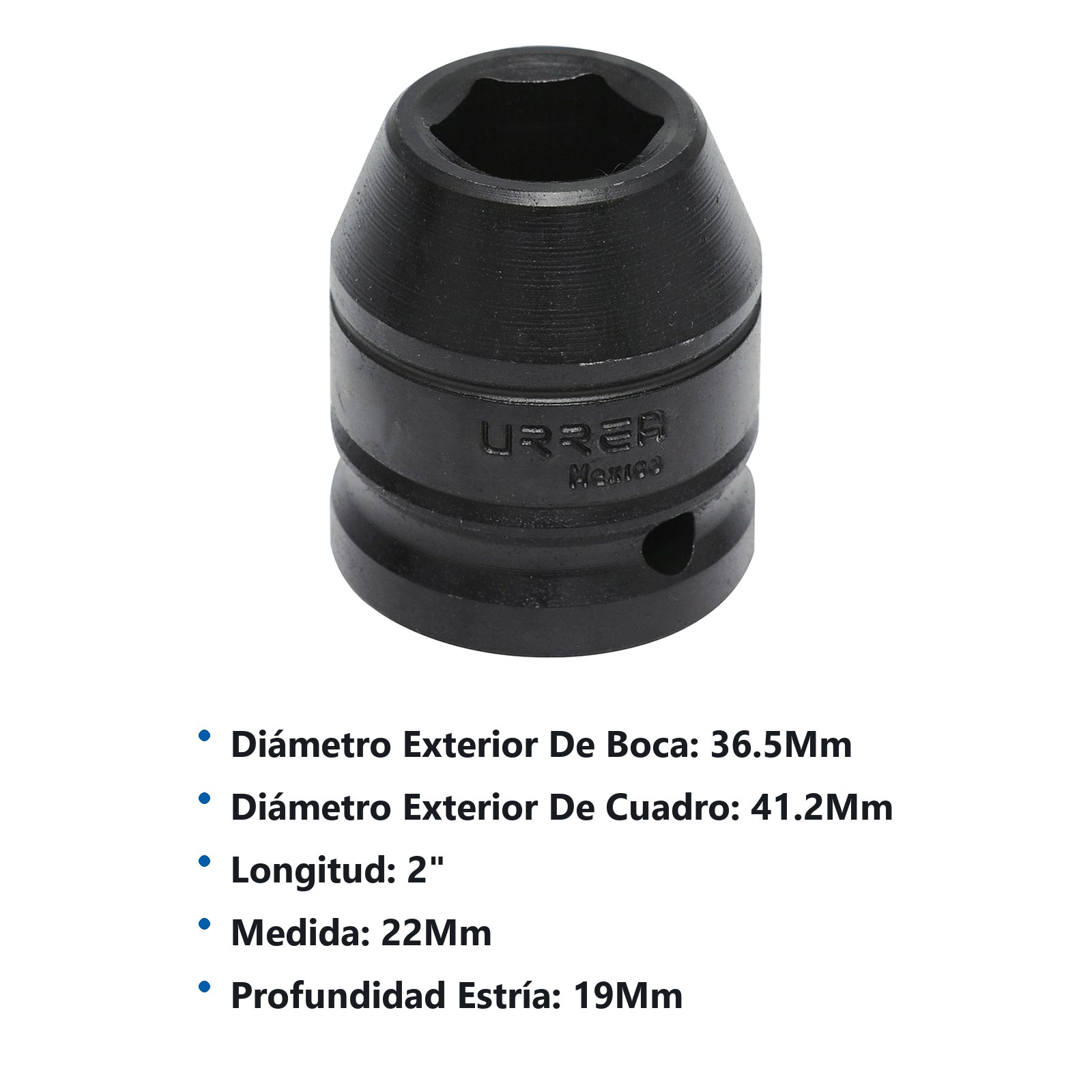 Dado de impacto cuadro de 3/4", 6 puntas, métrico, 22 mm Urrea - Imagen 2